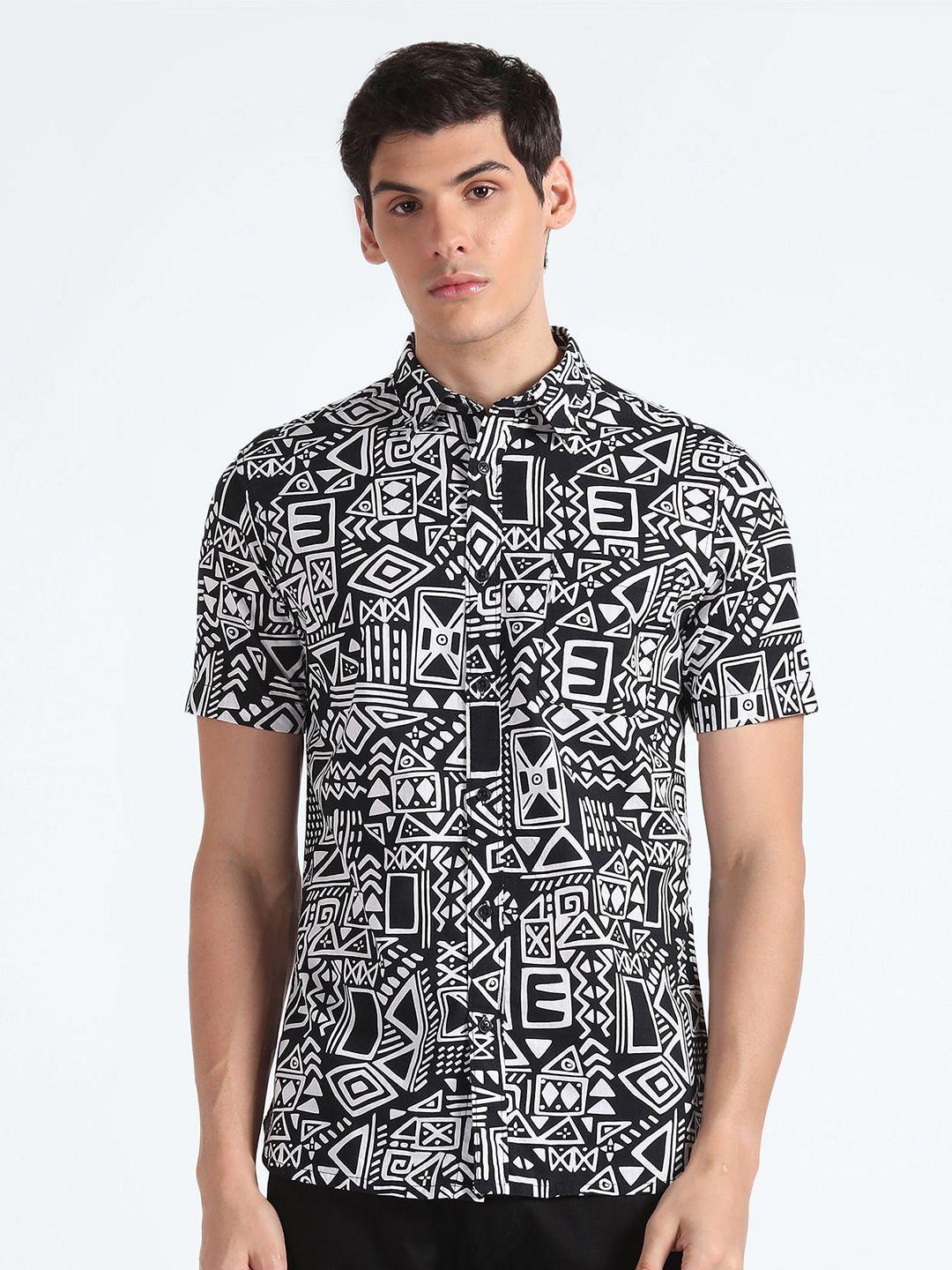 flying machine slim fit abstract printed pure cotton casual shirt