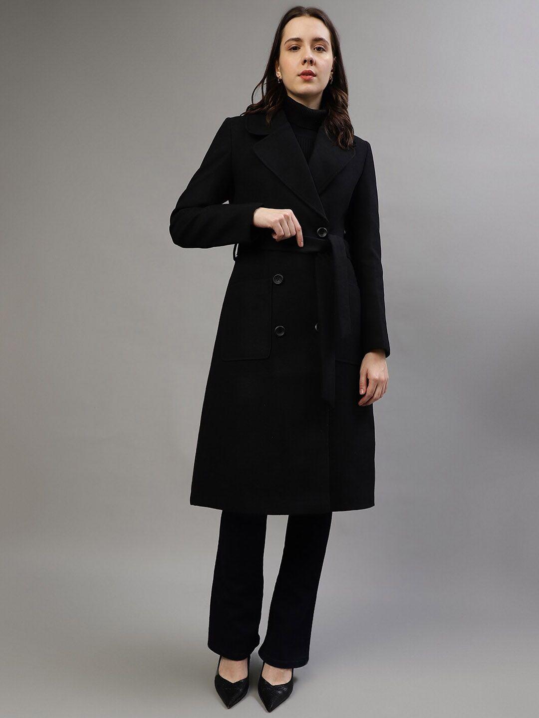 elle notched lapel collar double breasted longline overcoat