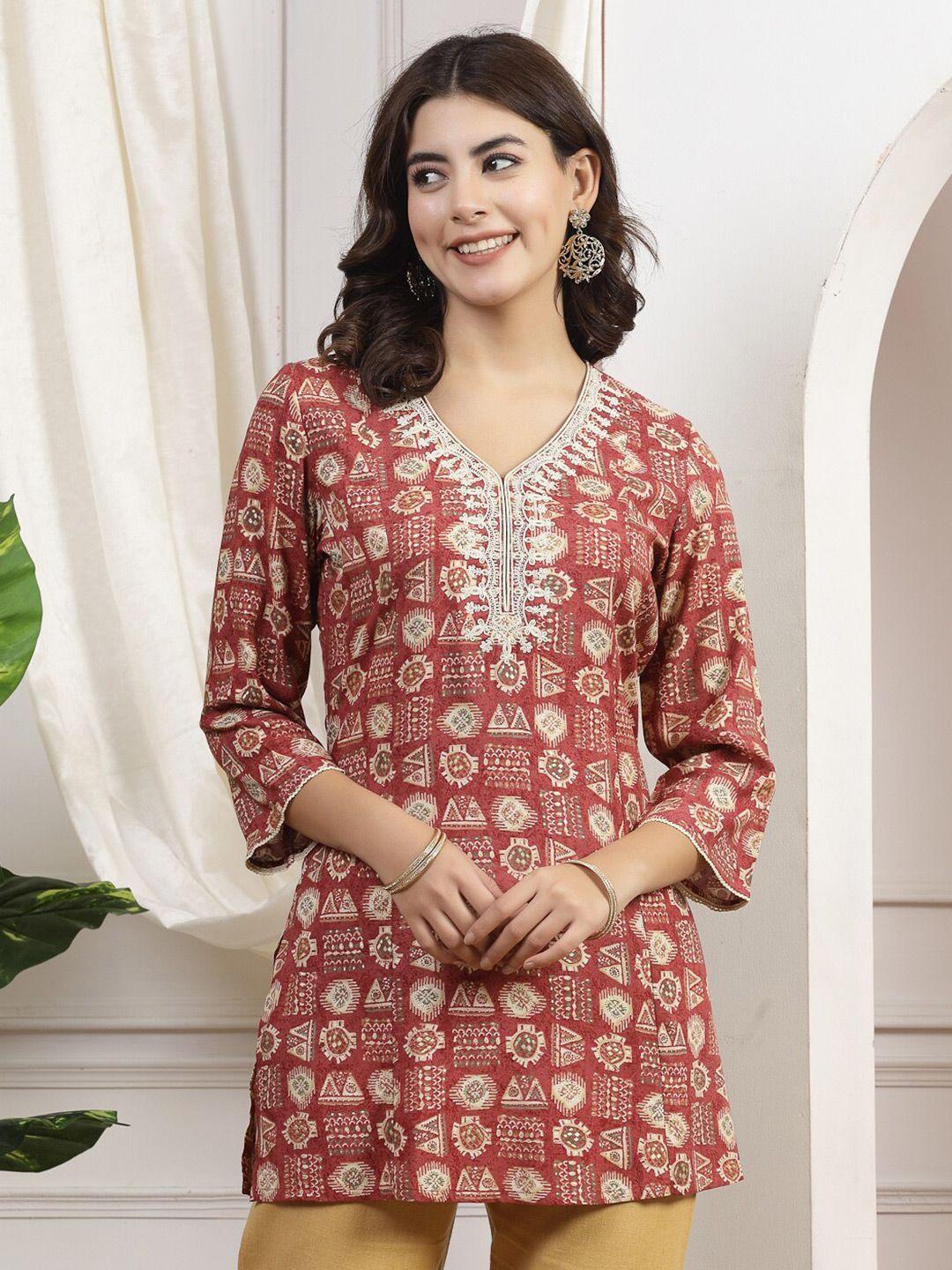 nayam by lakshita ethnic motifs printed v-neck thread work straight kurti