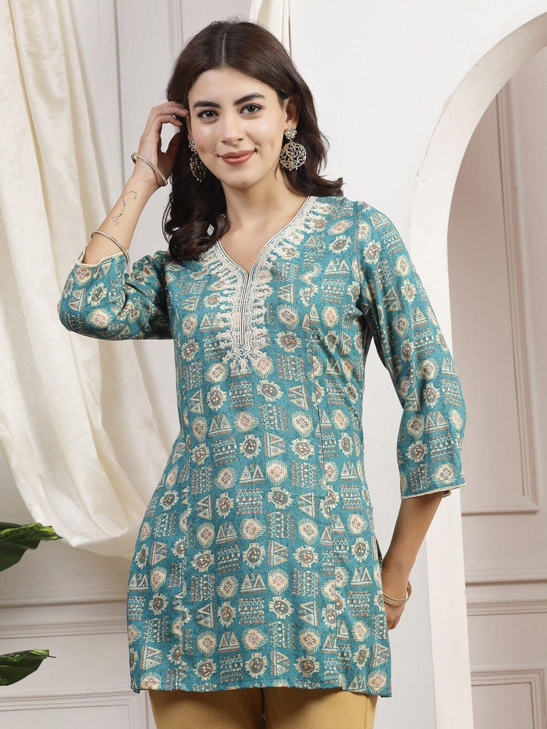 nayam by lakshita ethnic motifs printed v-neck thread work straight kurti