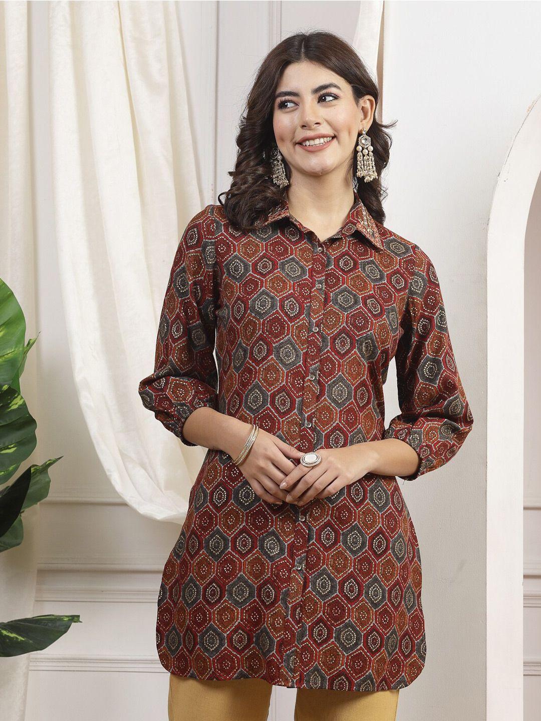 nayam by lakshita geometric printed puff sleeves straight kurti