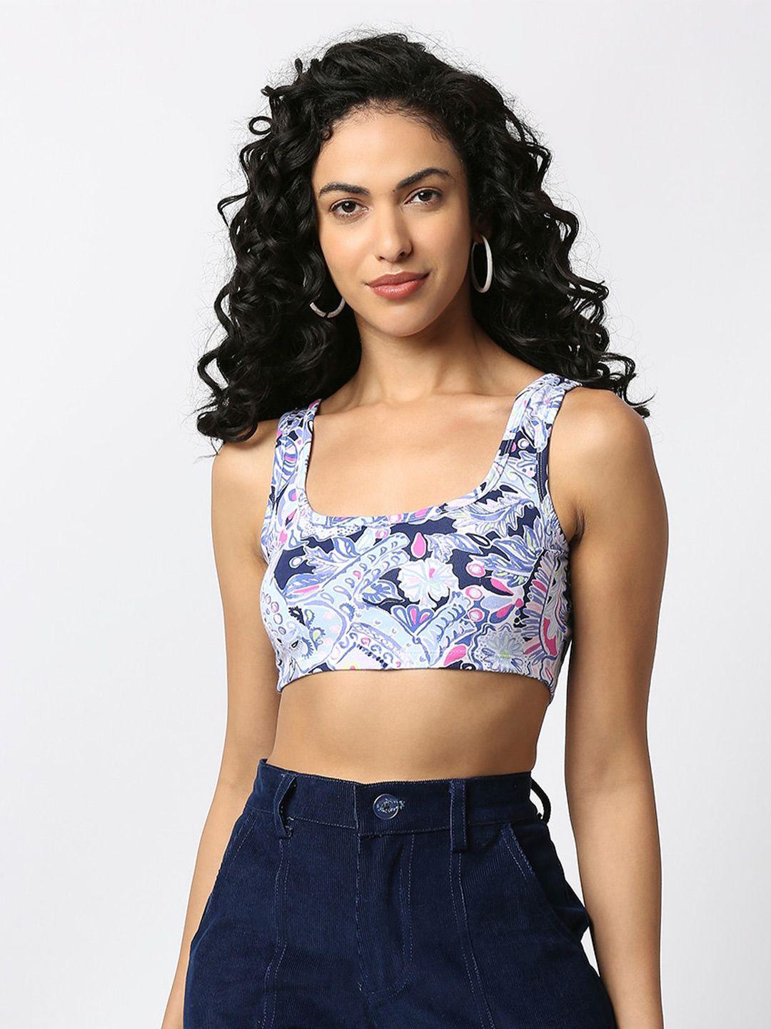 disrupt floral printed slim fit cotton tank crop top