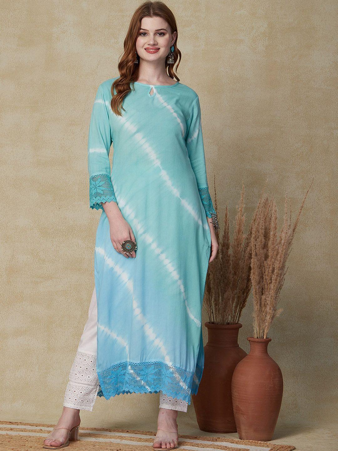 fashor abstract printed keyhole neck straight kurta