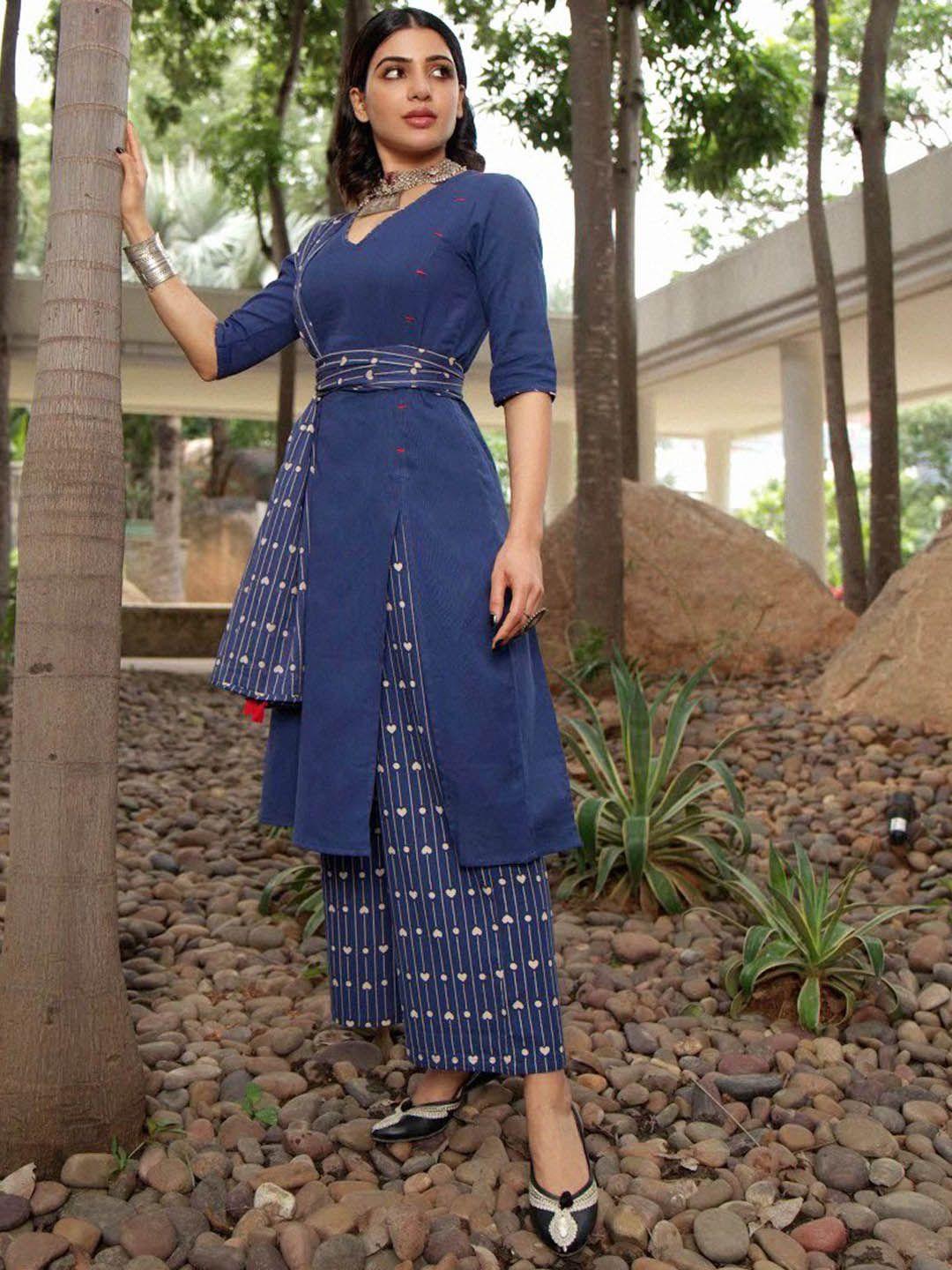 saaki v-neck a-line kurta with palazzos