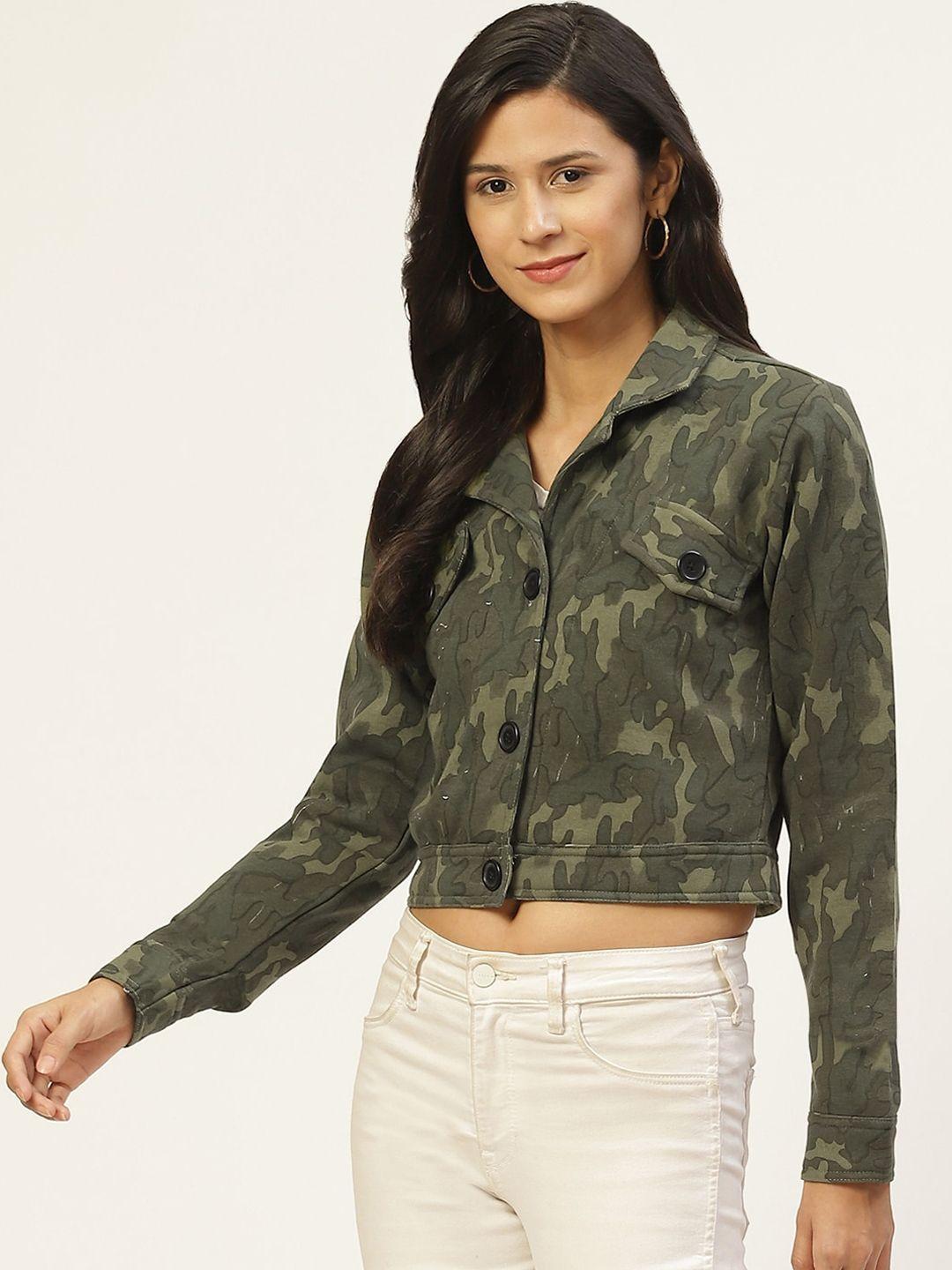 baesd camouflage printed lightweight crop cotton tailored jacket