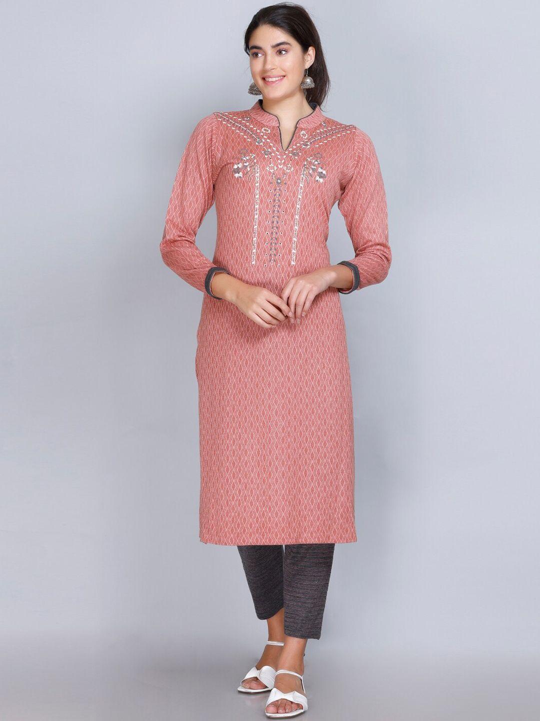 velvtine ethnic motif printed thread work details pure wool kurta with trousers