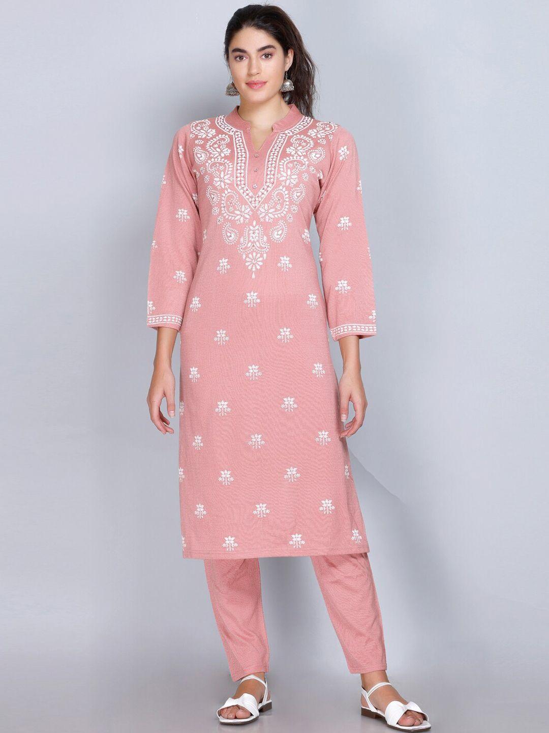 velvtine floral embroidered pure wool kurta with trousers