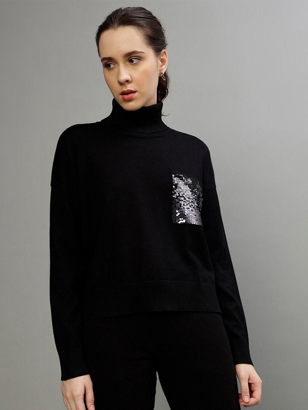 dkny high neck sequinned long sleeves pullover