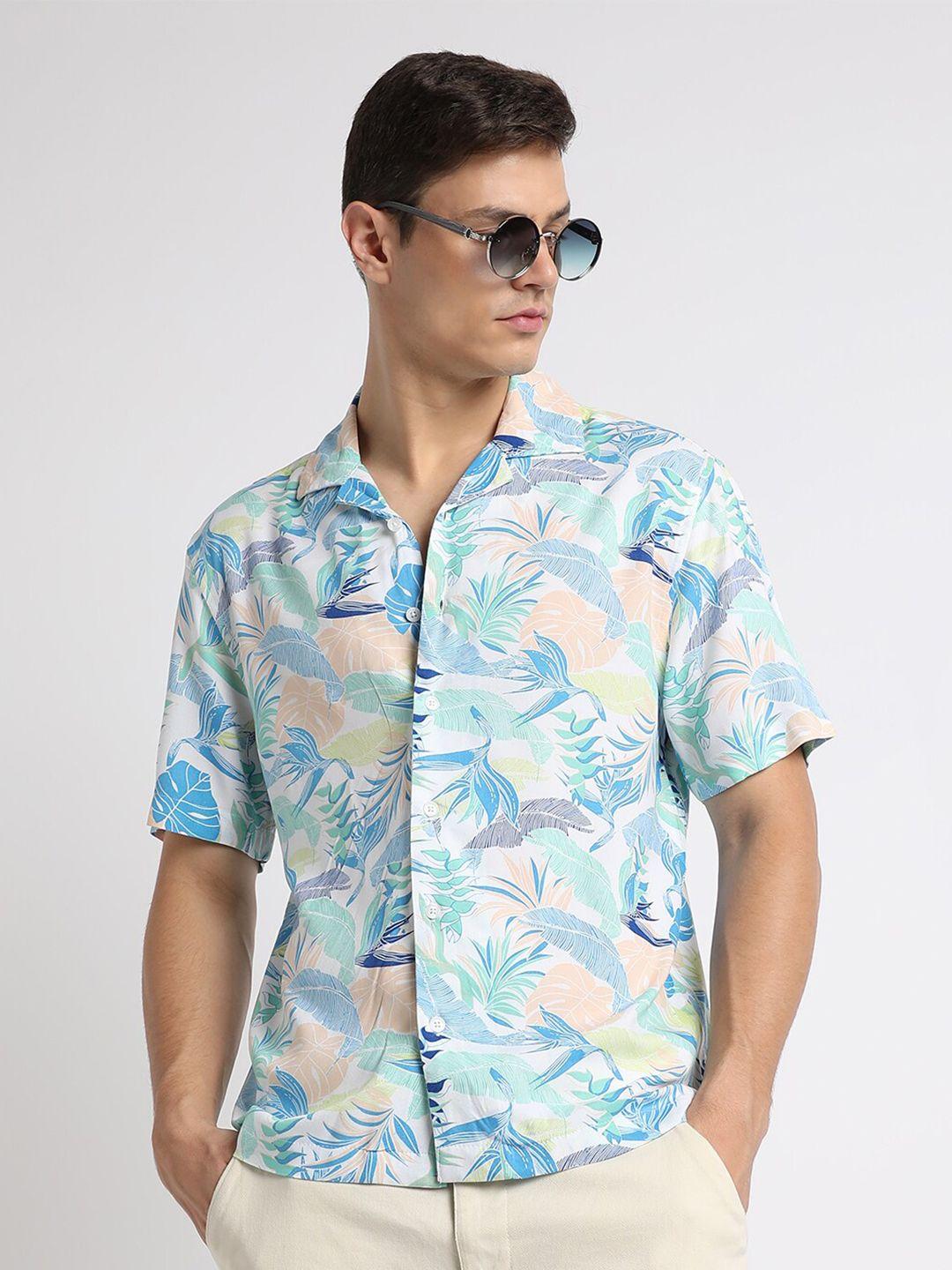 dennis lingo relaxed tropical printed cuban collar casual shirt