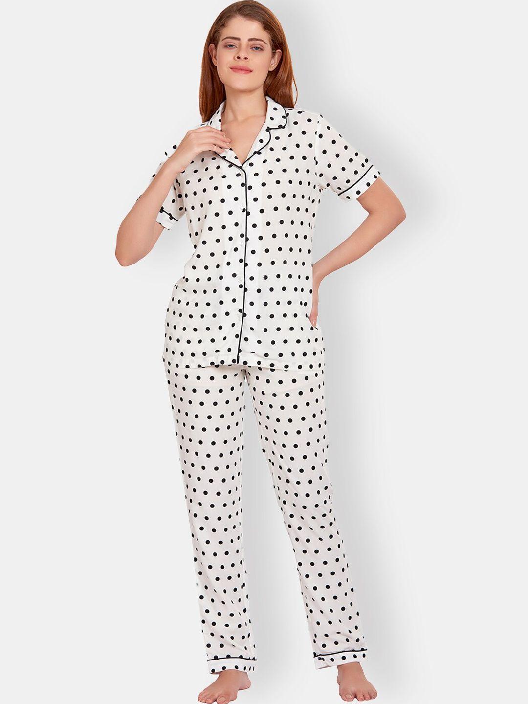 maysixty polka dots printed lapel collar night suit