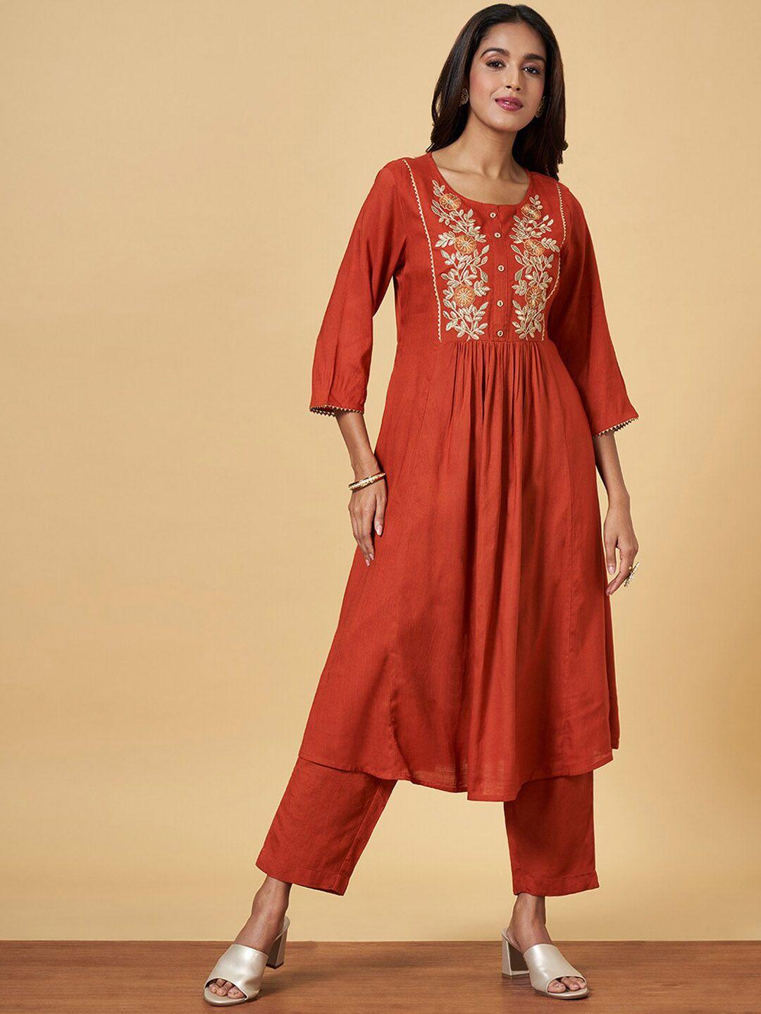 yu by pantaloons hnic motifs yoke design a-line kurta with trousers