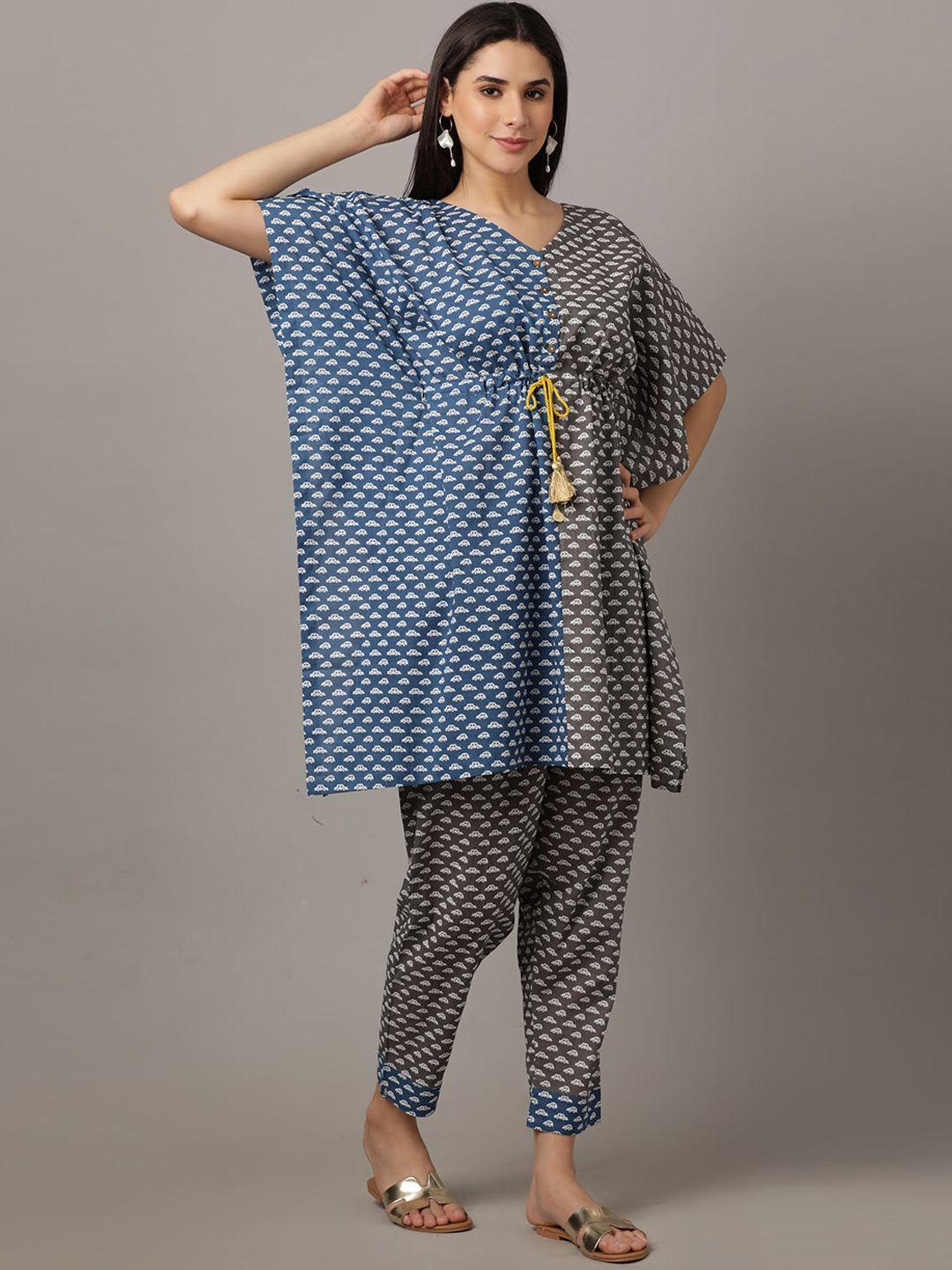 the mom store ethnic motifs printed pure cotton kaftan tunic & trousers