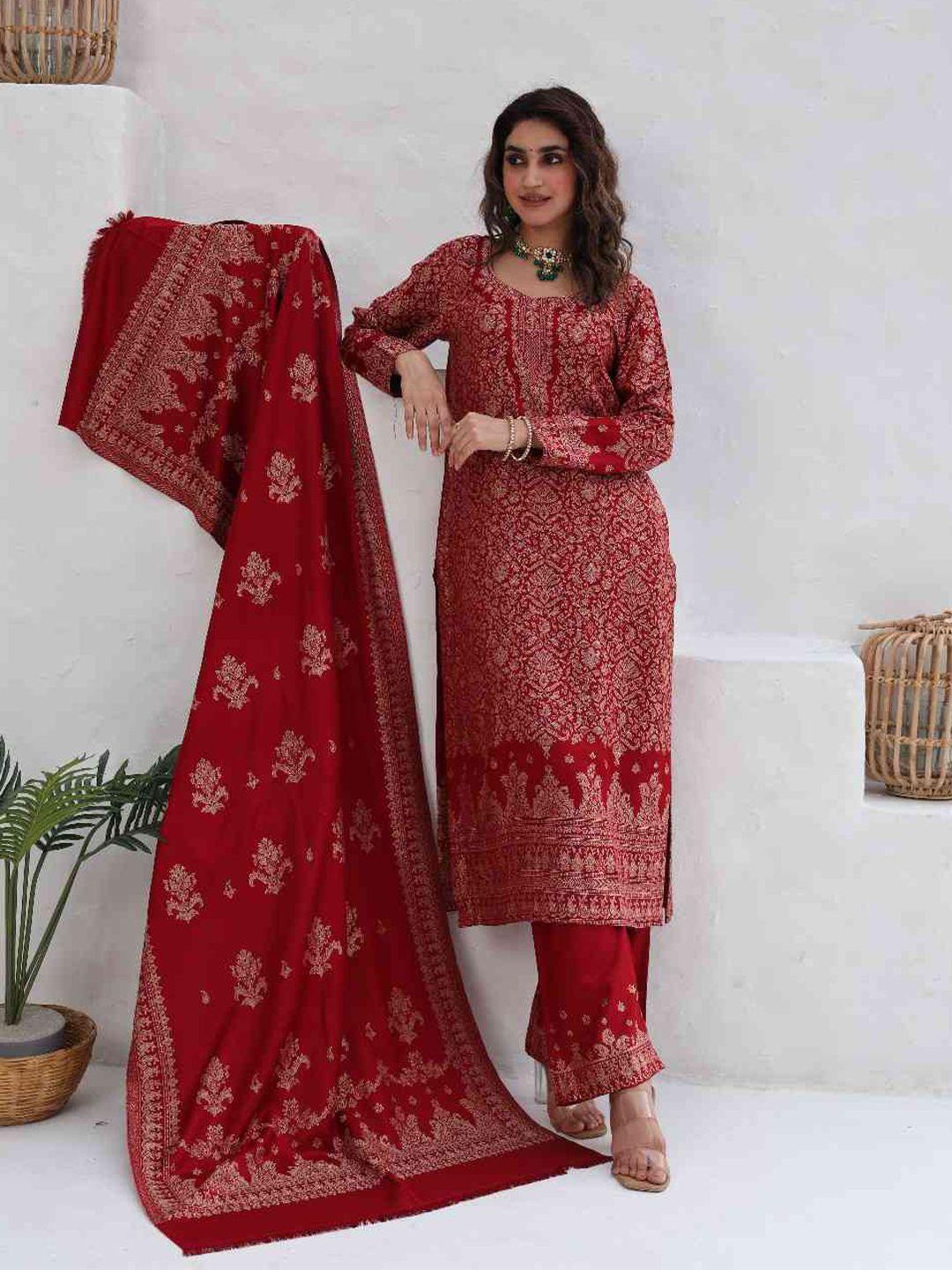 kidar ethnic motifs printed unstitched dress material