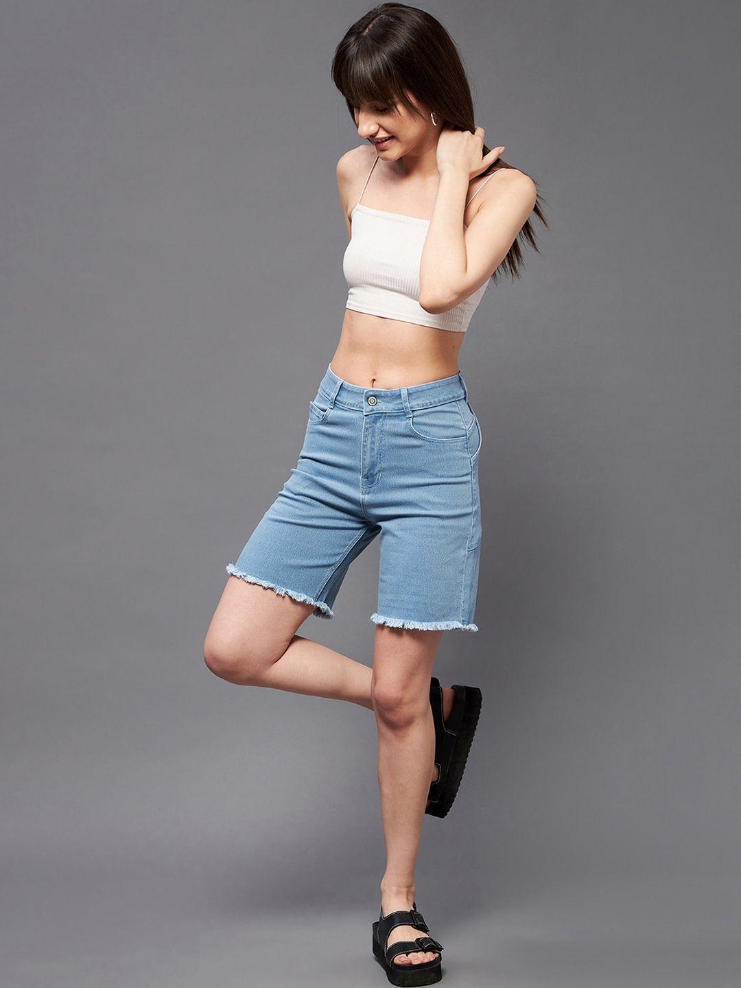 dressberry women blue high-rise denim shorts