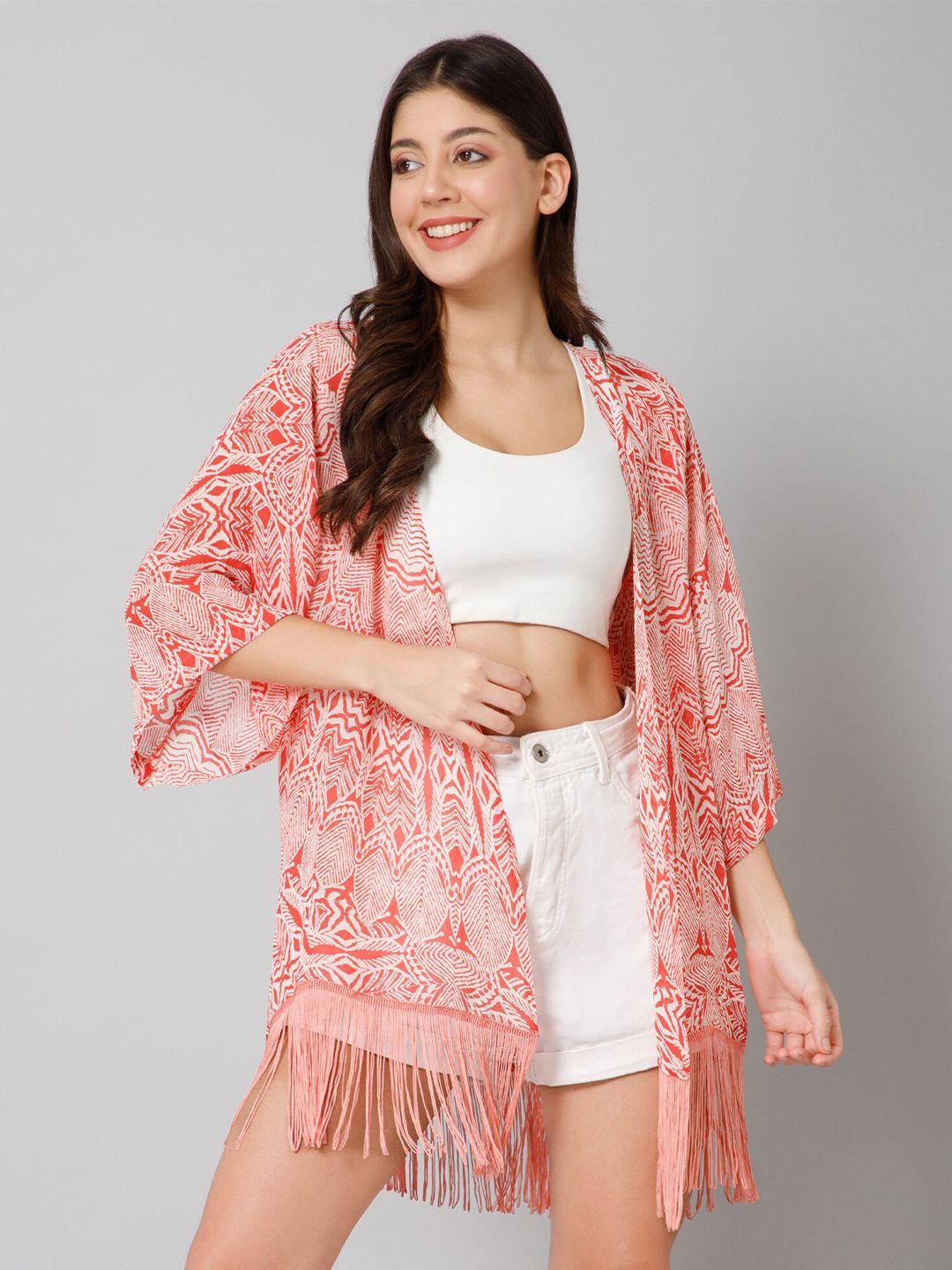 purys ethnic motifs printed tasselled open front shrug