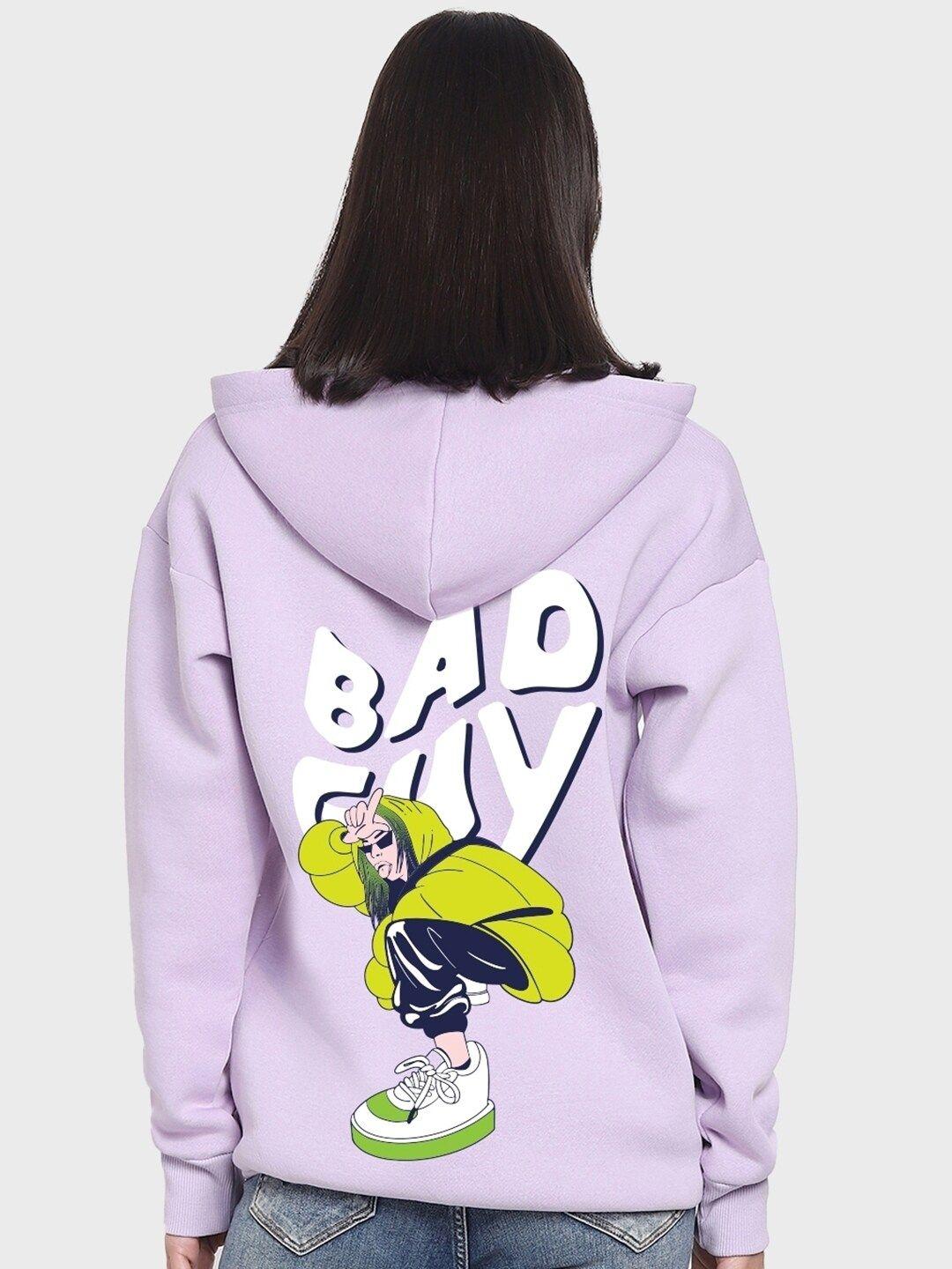 bewakoof purple bad guy billie graphic printed hooded oversized fleece pullover sweatshirt