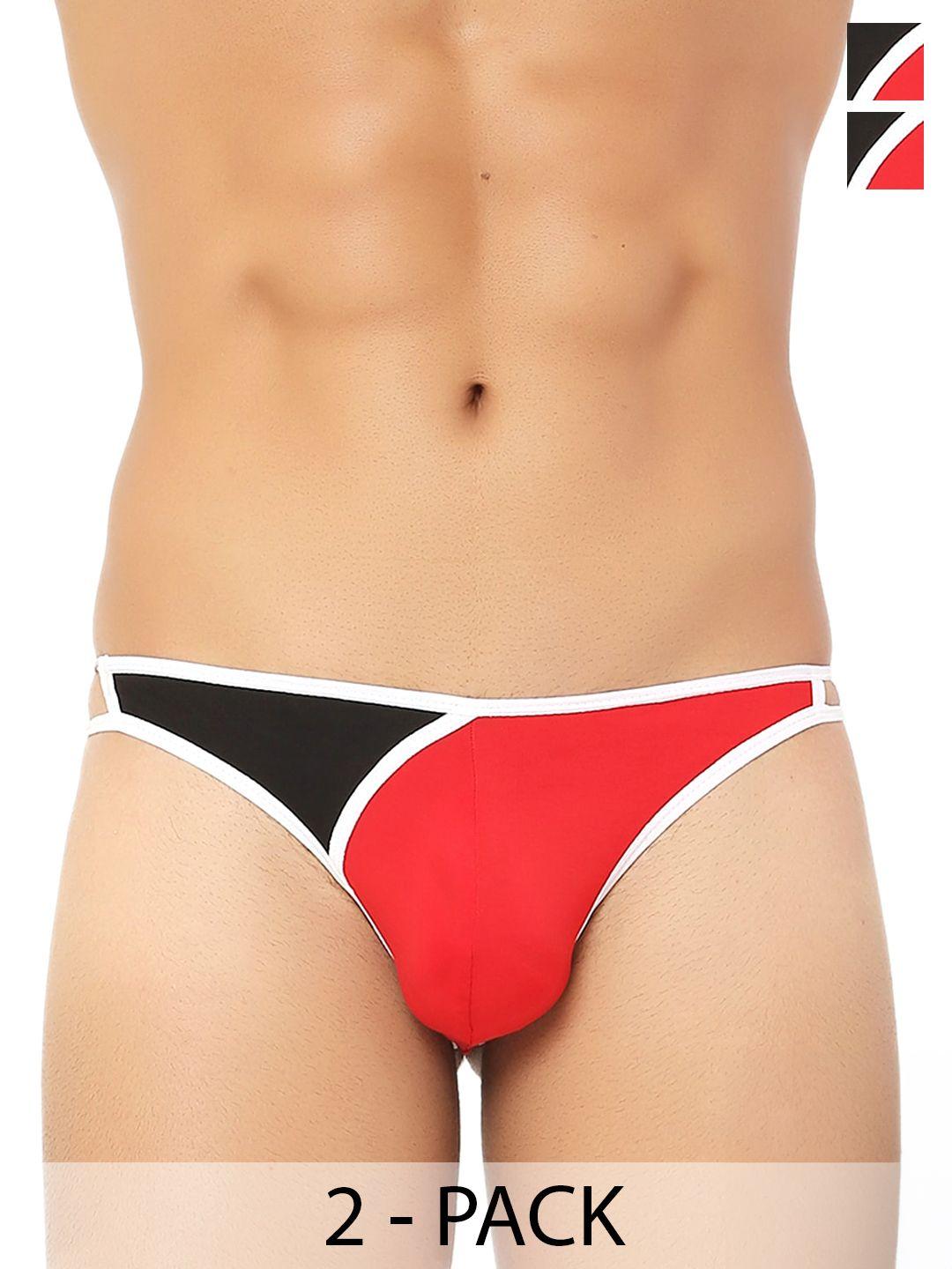 bruchi club pack of 2 colourblocked low rise anti bacterial thongs briefs foxy570-rd-bk-2c