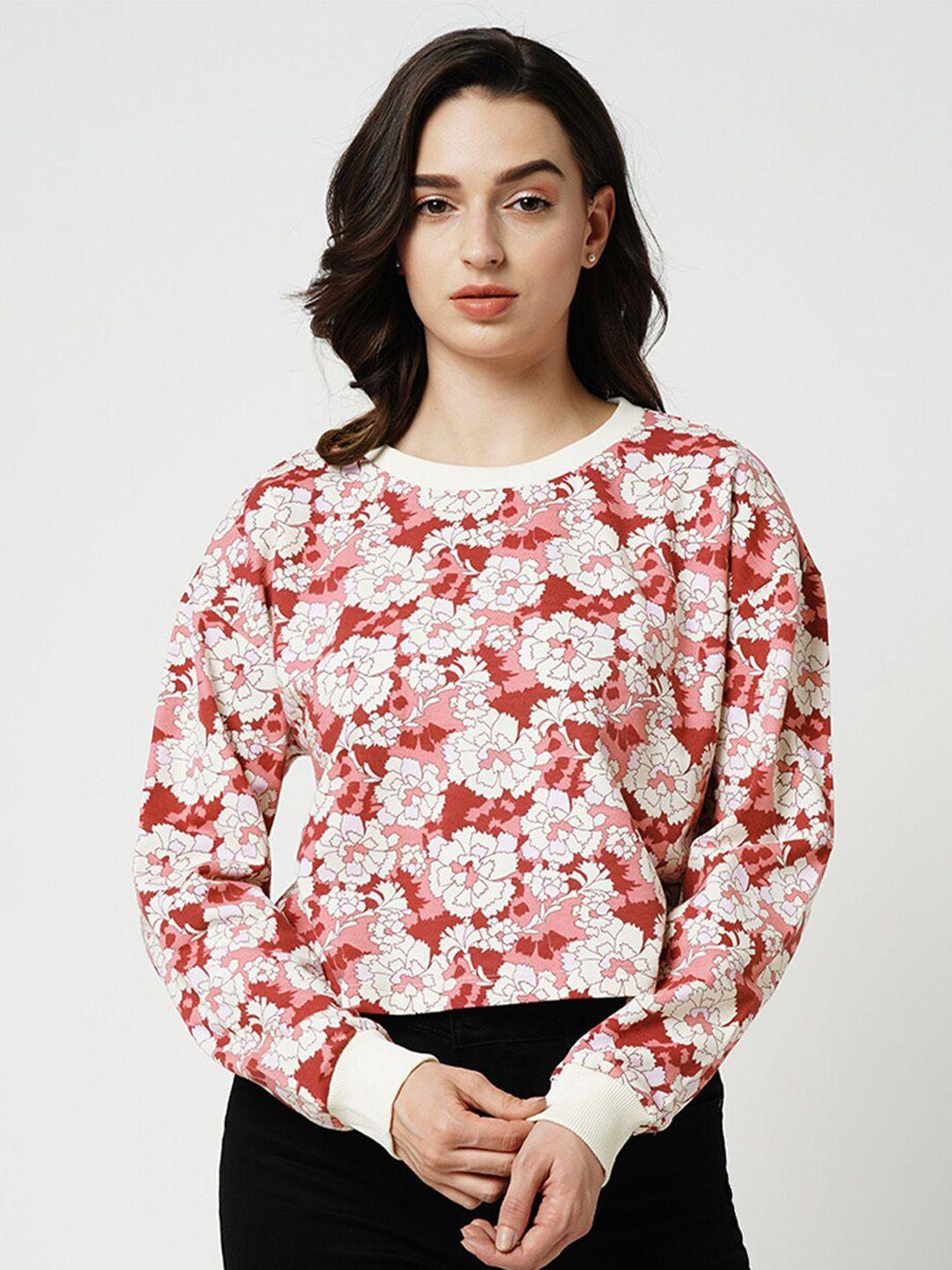 only floral printed round neck pure cotton pullover sweatshirt