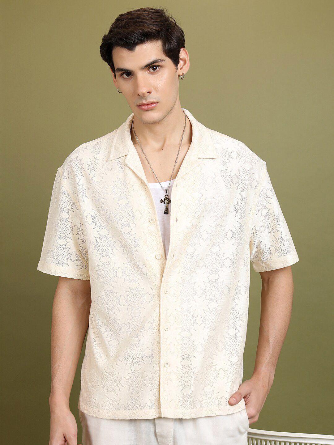 highlander  floral printed oversized cuban collar cotton shirt