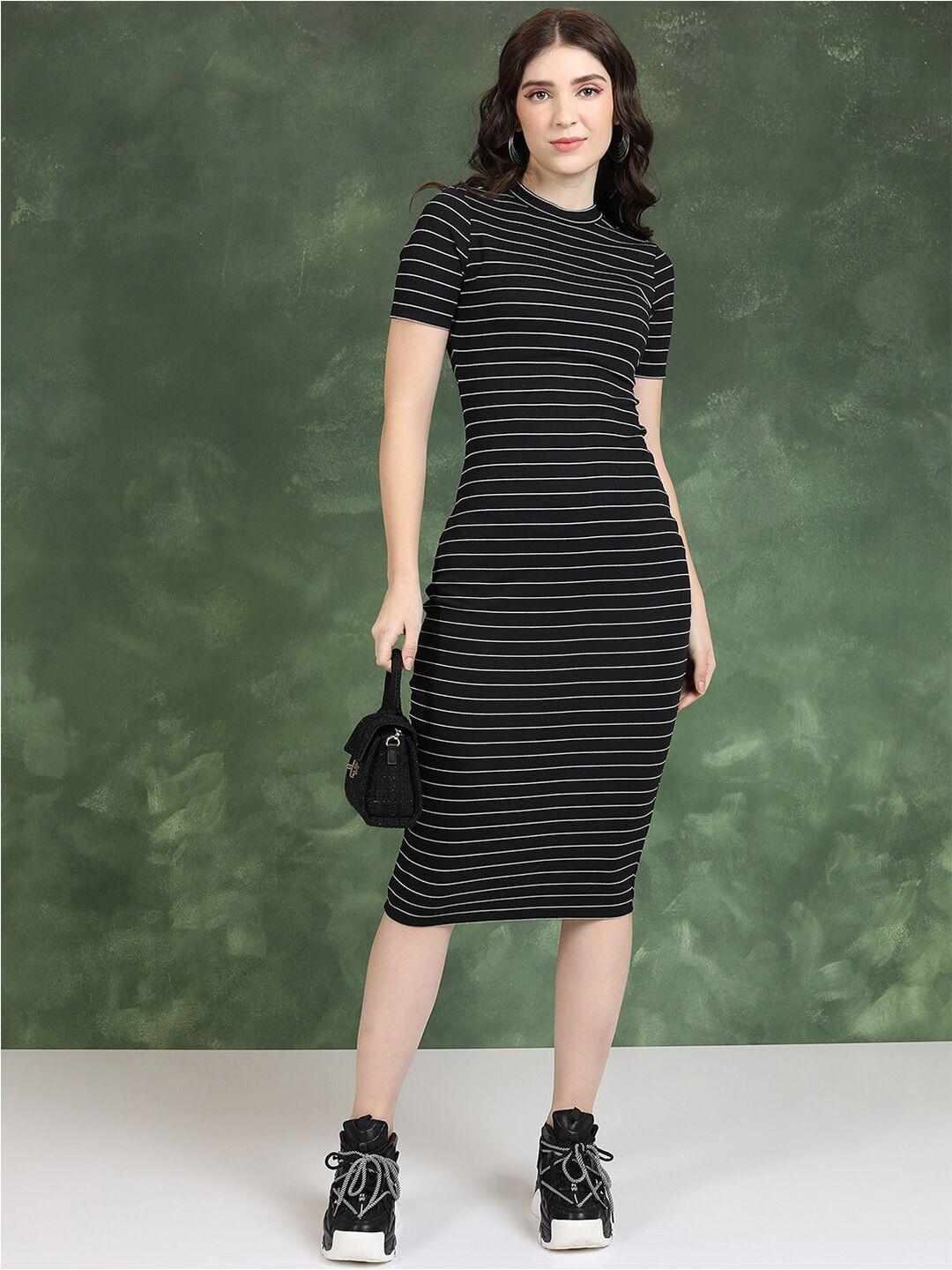 tokyo talkies black & white striped bodycon midi dress