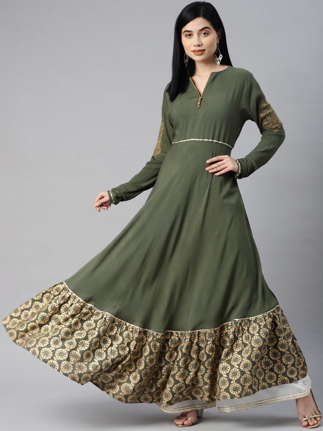 kalini ethnic motifs printed v-neck cotton anarkali kurta