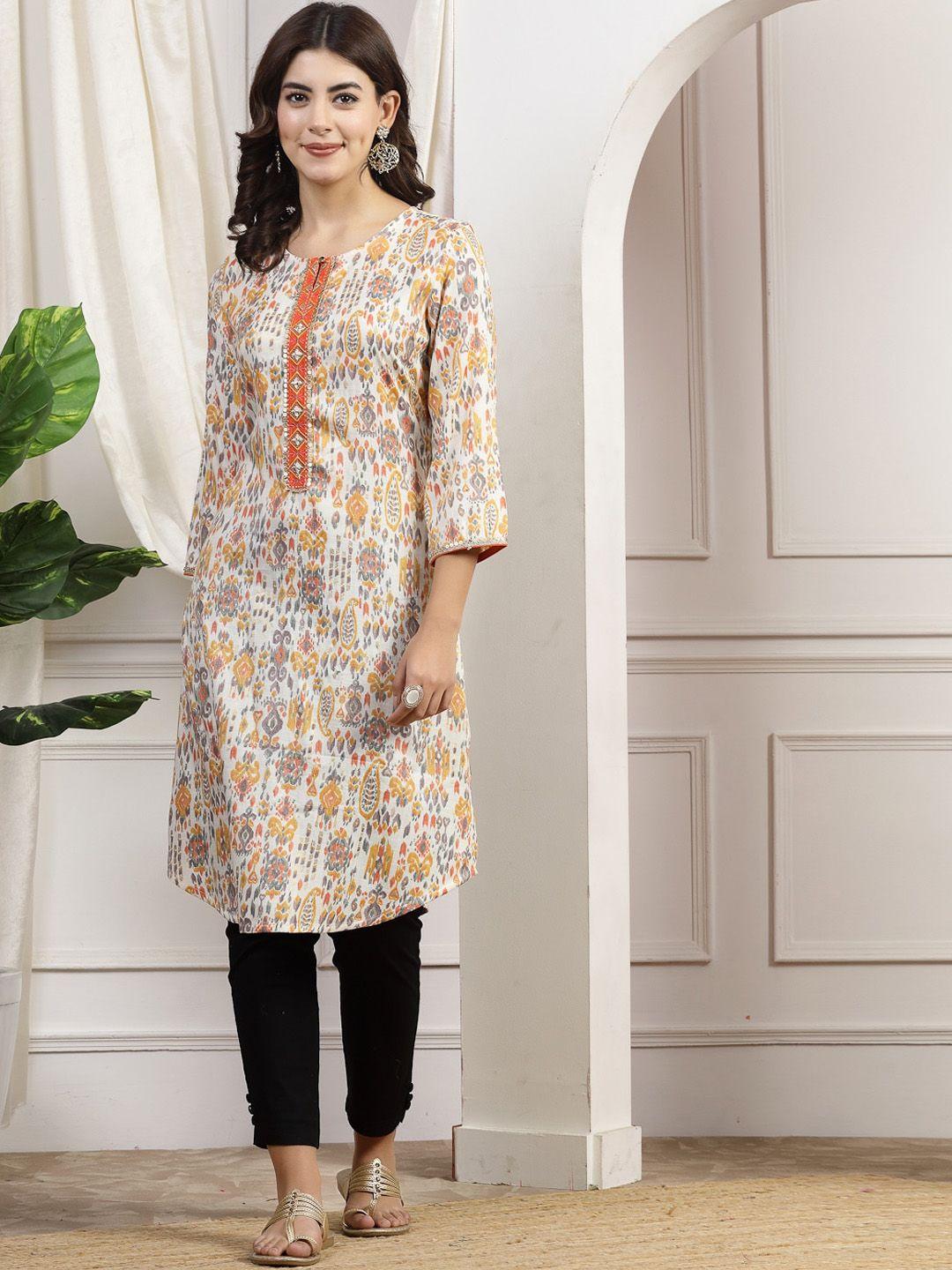 nayam by lakshita paisley printed keyhole neck mirror work straight kurta