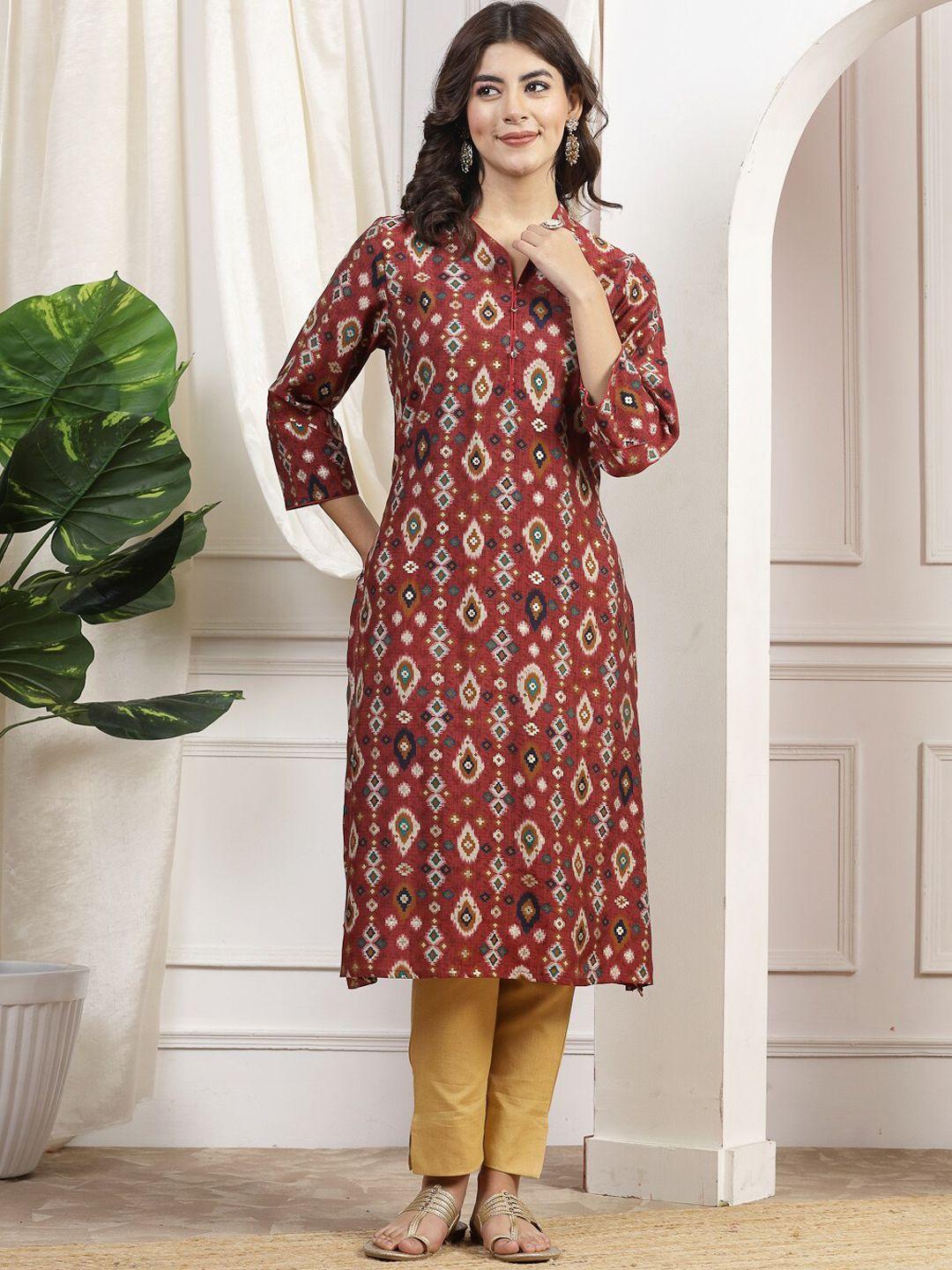 nayam by lakshita ethnic motifs printed mandarin collar straight kurta