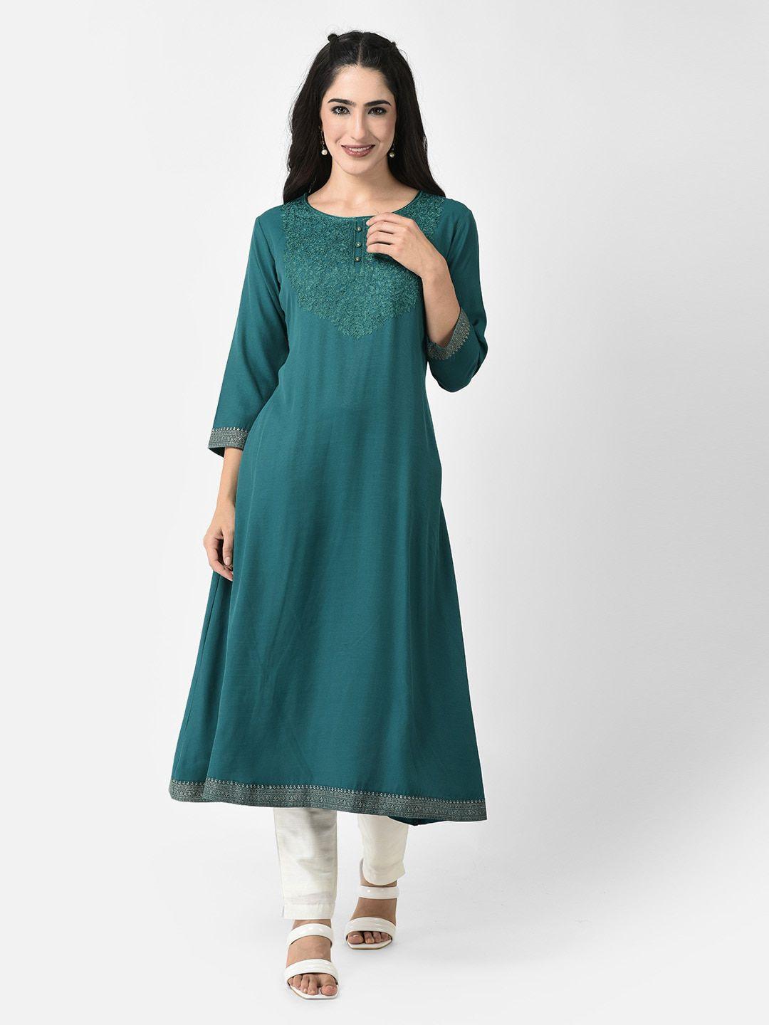 span floral embroidered a-line kurta