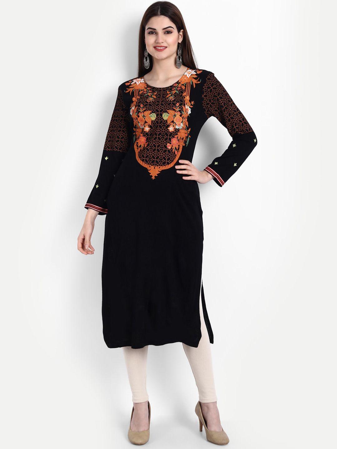 suti floral printed woolen straight kurta