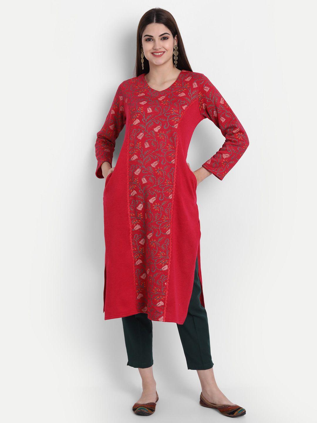 suti floral printed woollen straight kurta