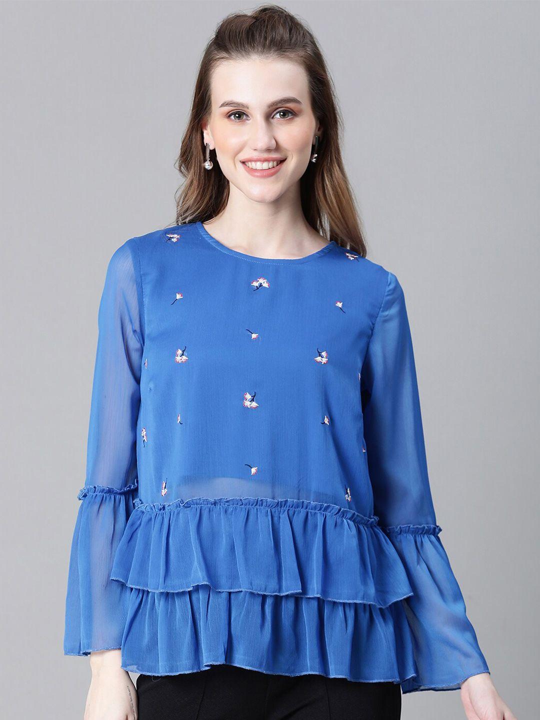 oxolloxo floral embroidered bell sleeve chiffon top