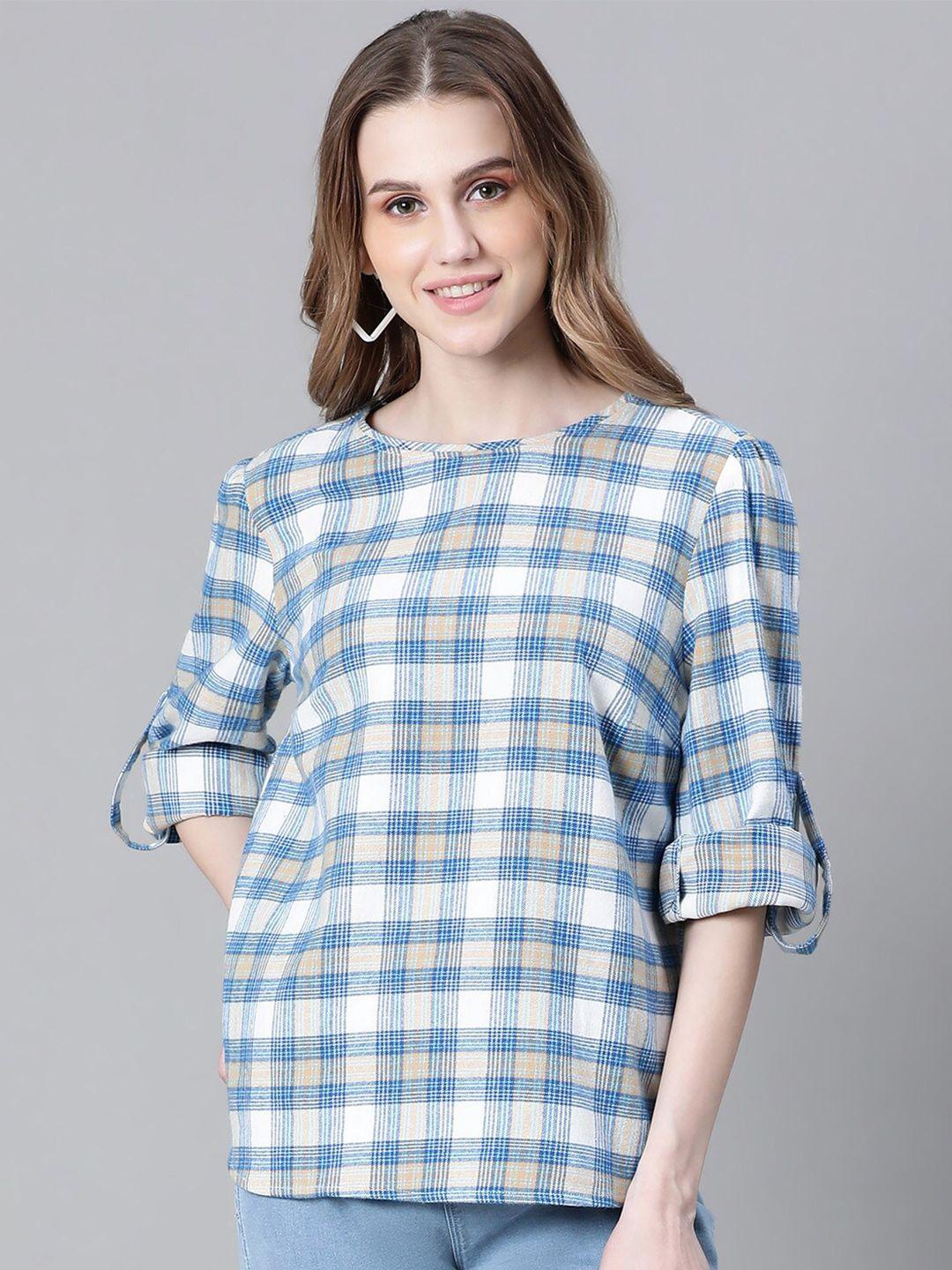 oxolloxo checked organic cotton blouson top