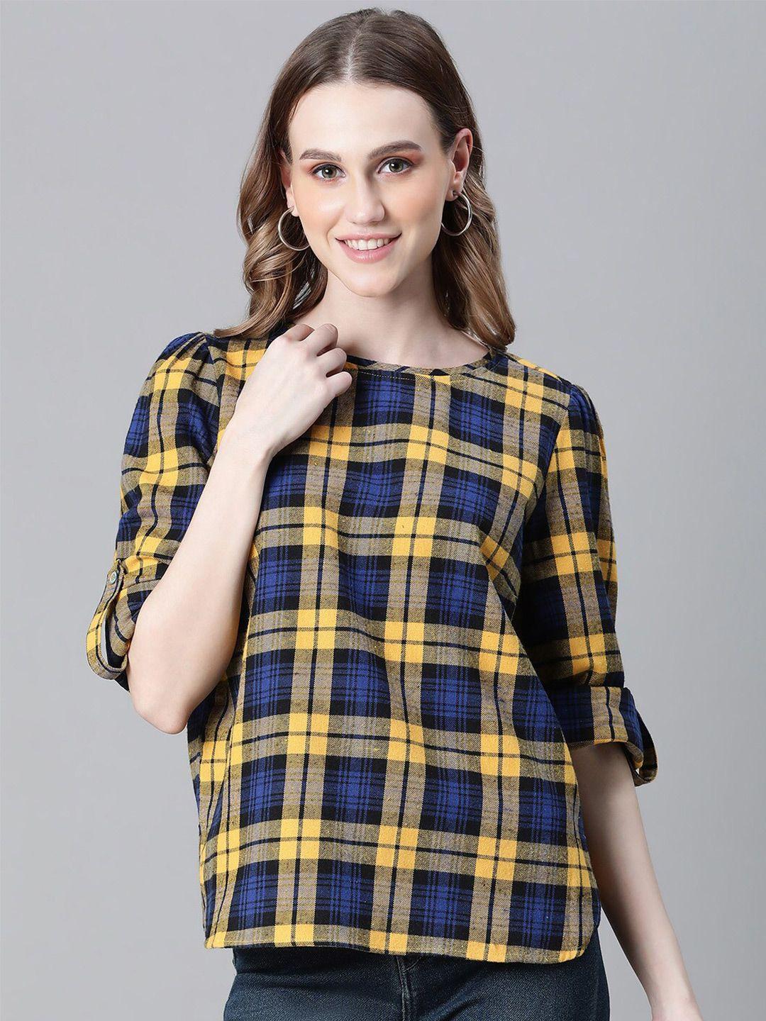 oxolloxo checked round neck long sleeves organic cotton regular top