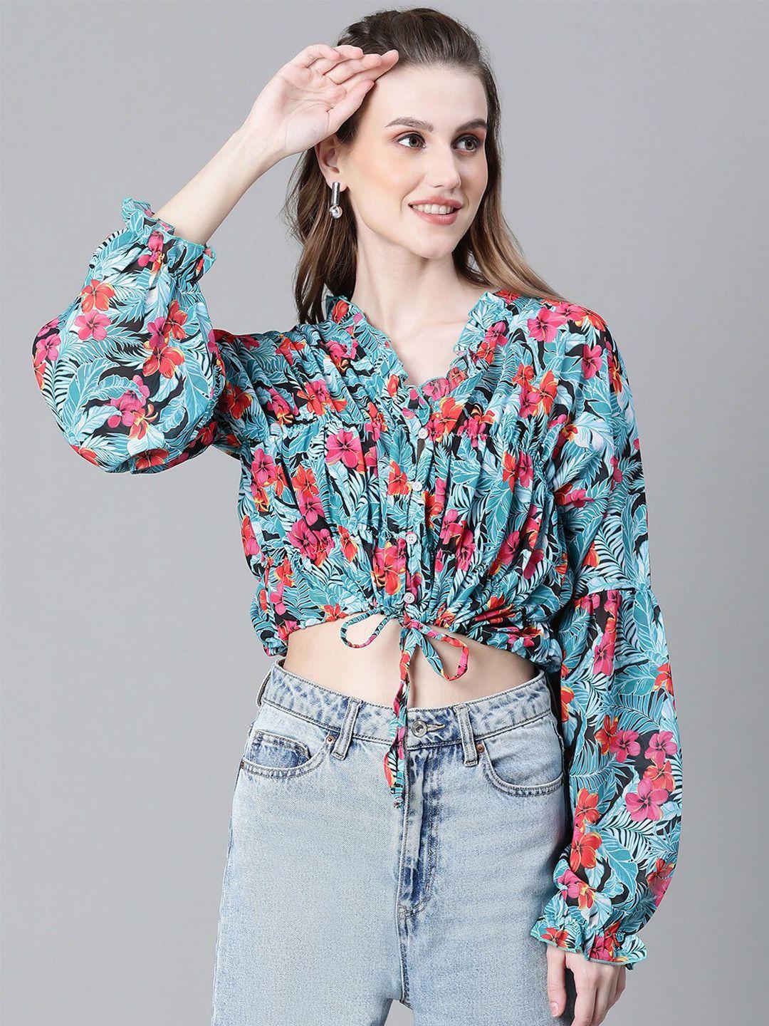 oxolloxo floral printed blouson crop top