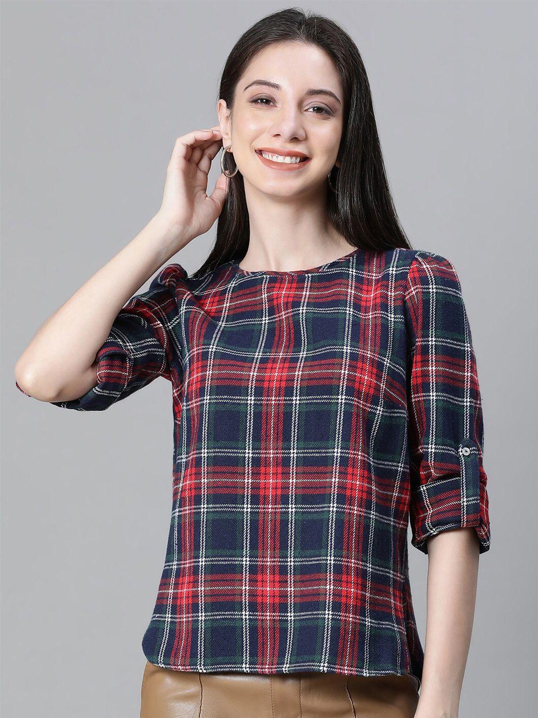 oxolloxo checked roll-up sleeves organic cotton regular top