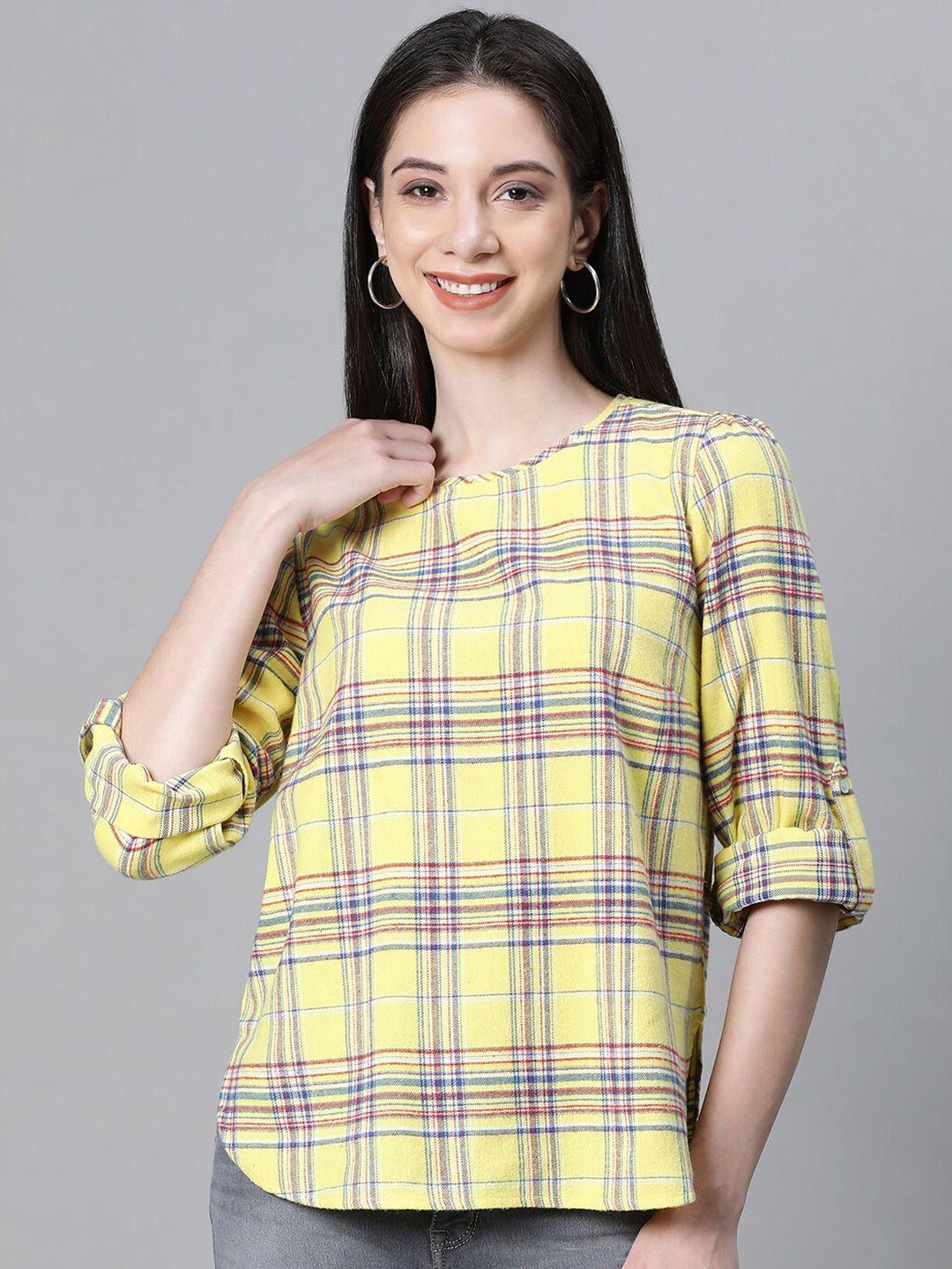 oxolloxo checked round neck long sleeves organic cotton regular top