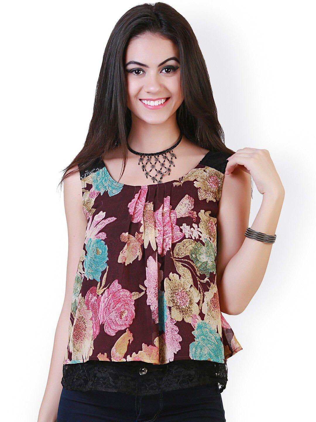 baesd tropical printed square neck sleeveless top