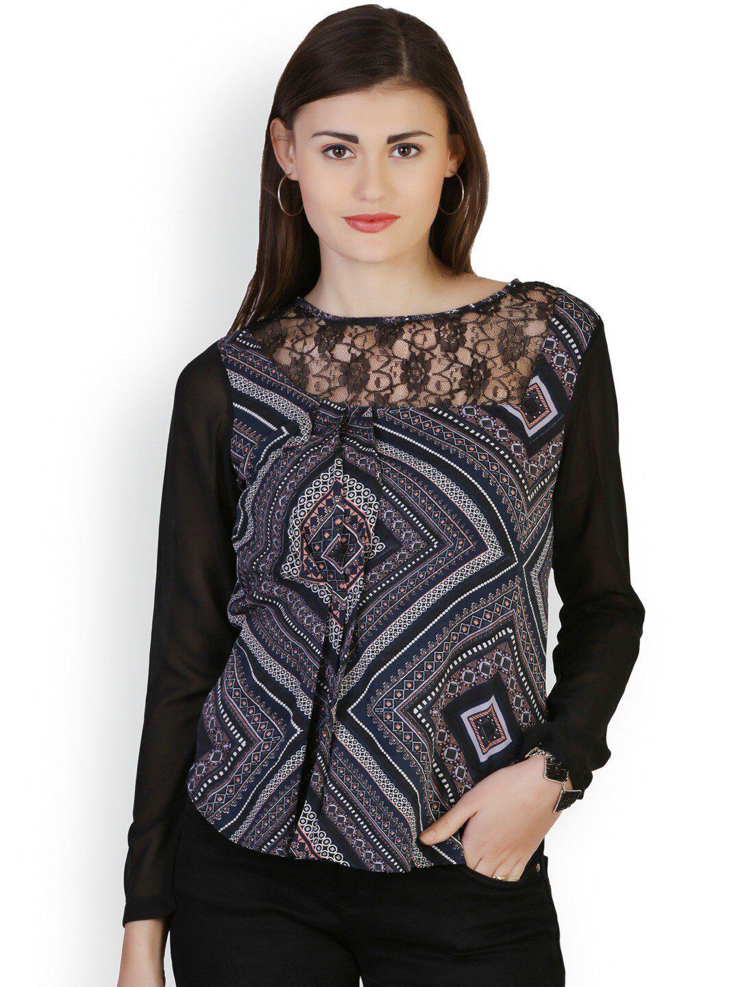 baesd ethnic motif printed lace-insert plated regular top