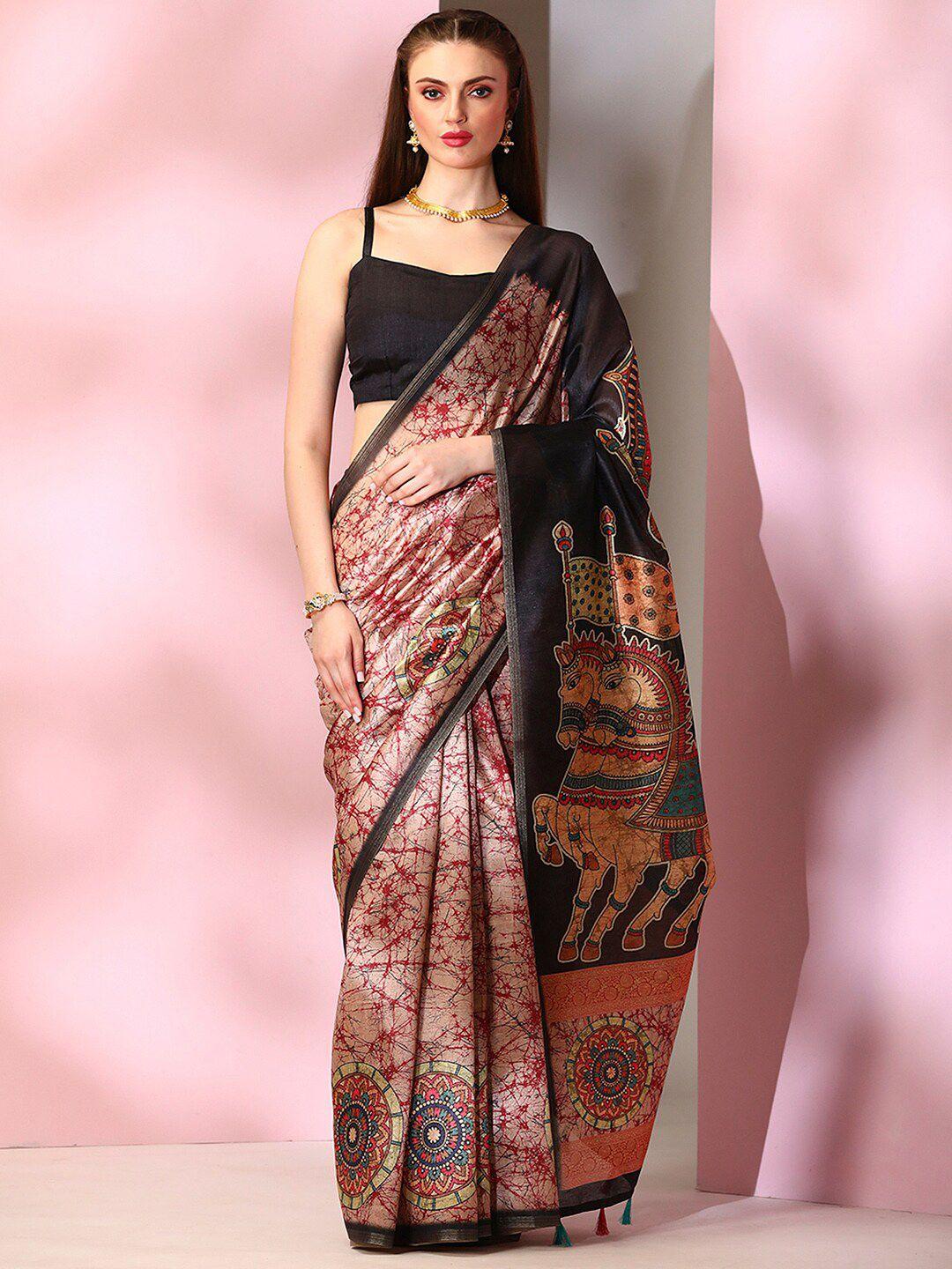 mitera kalamkari printed dabu saree