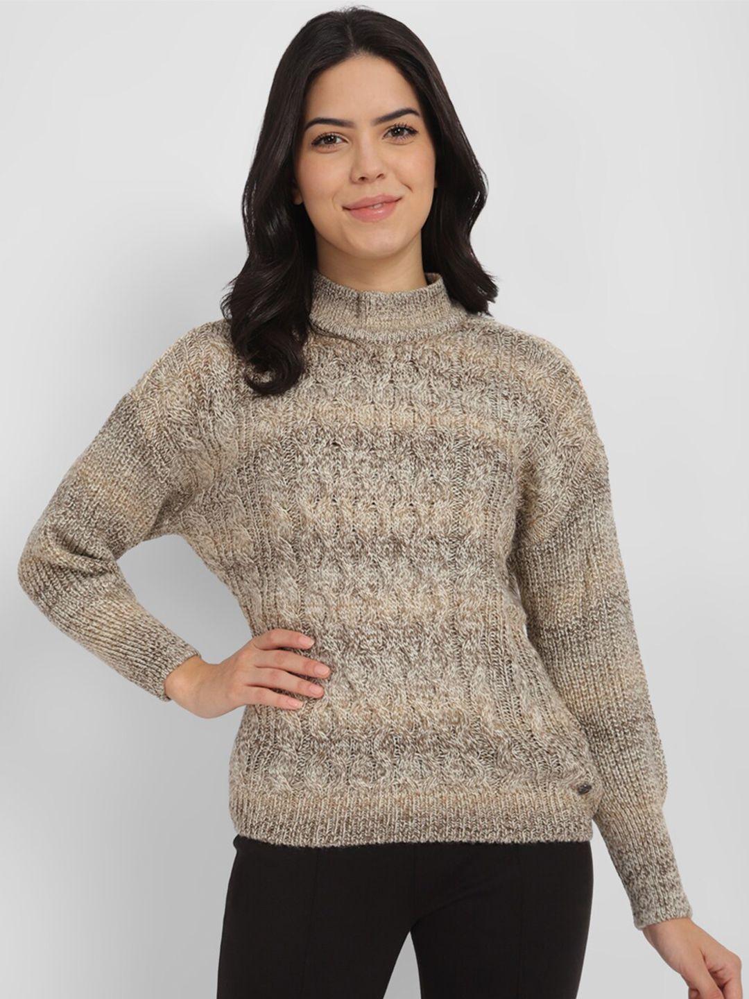 allen solly cable knit self design turtle neck ribbed pullover