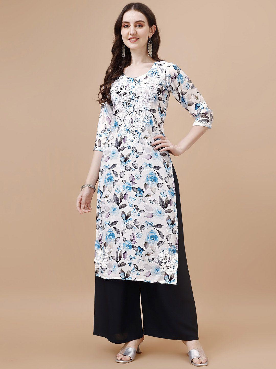 sazrika floral printed thread work straight kurta