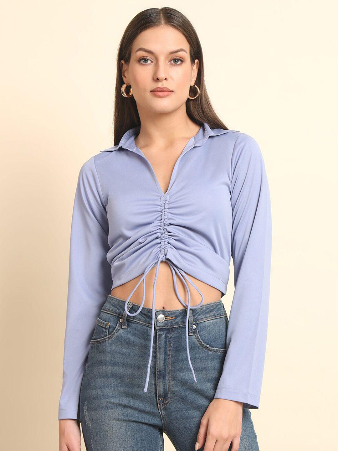 trend arrest shirt collar gathered crop top