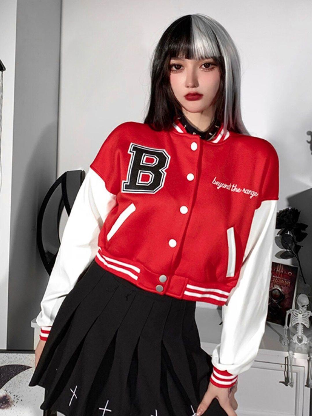 stylecast red typography printed varsity jacket