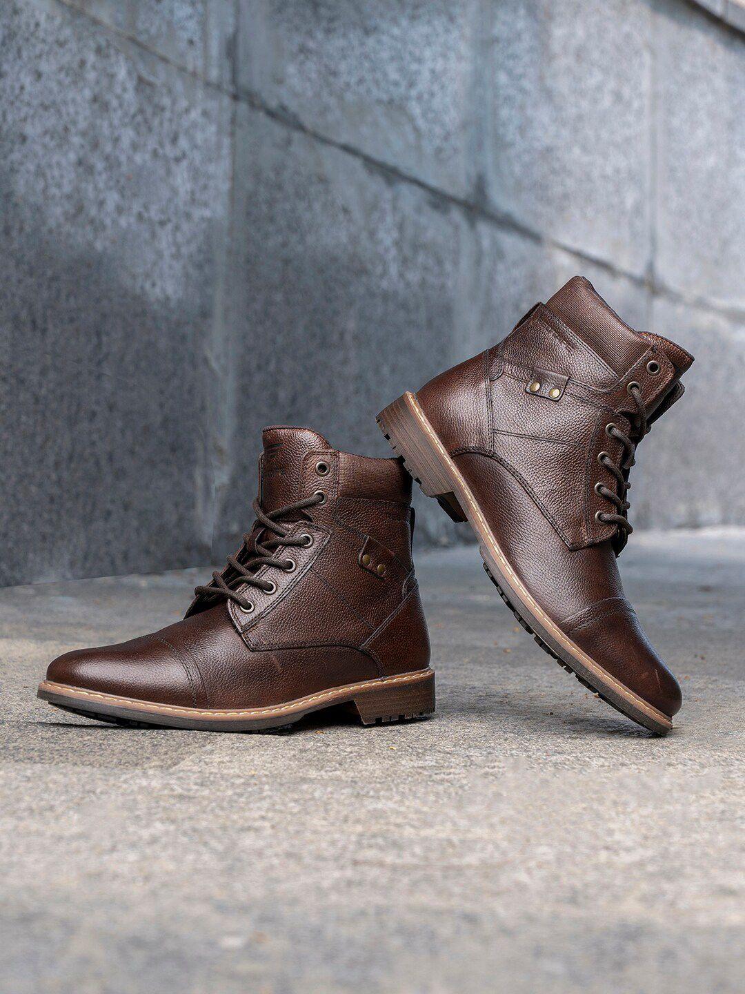 red tape men textured anti-slip ground support leather mid-top regular boots