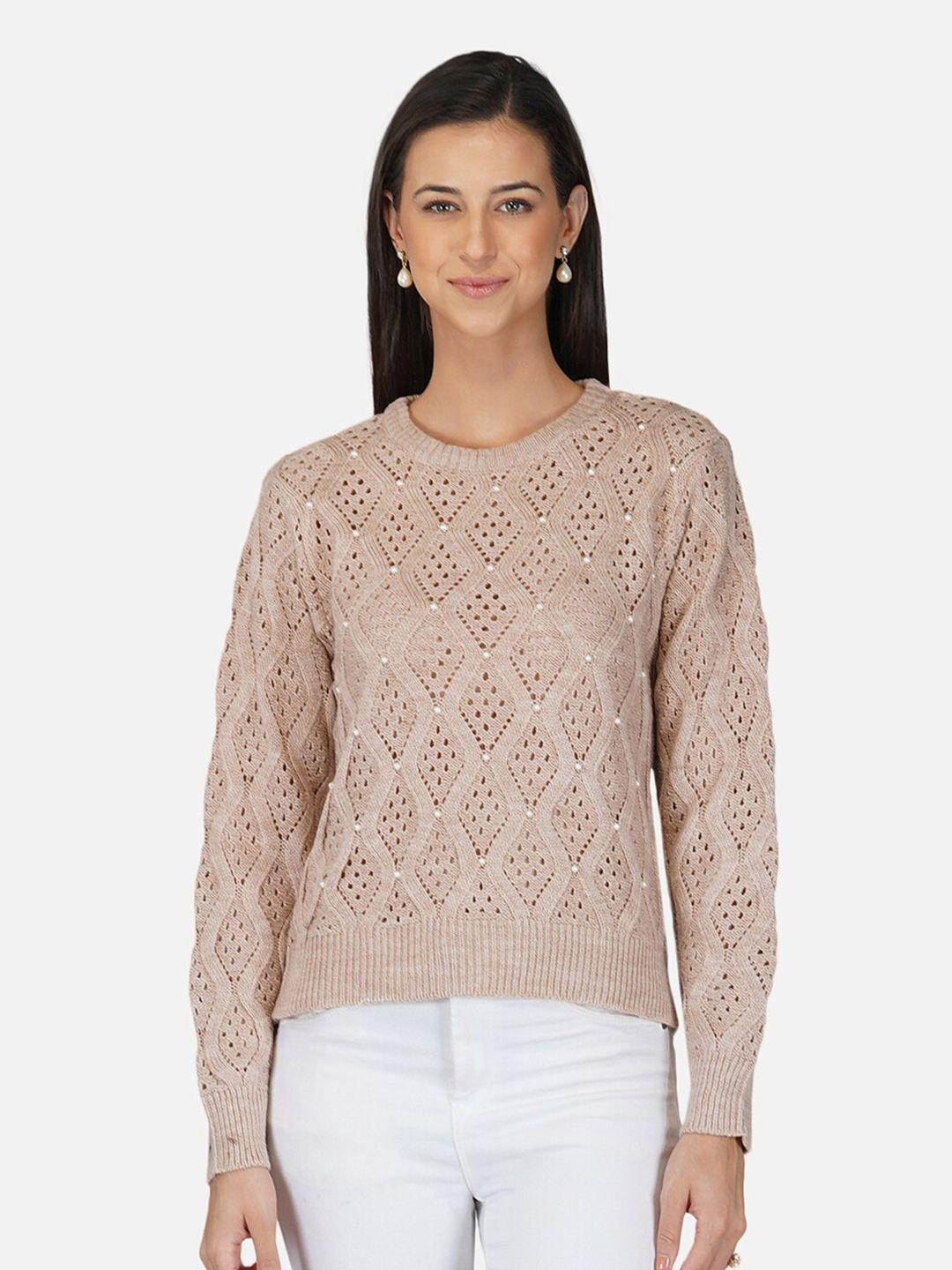 chemistry open knit beaded acrylic pullover sweater