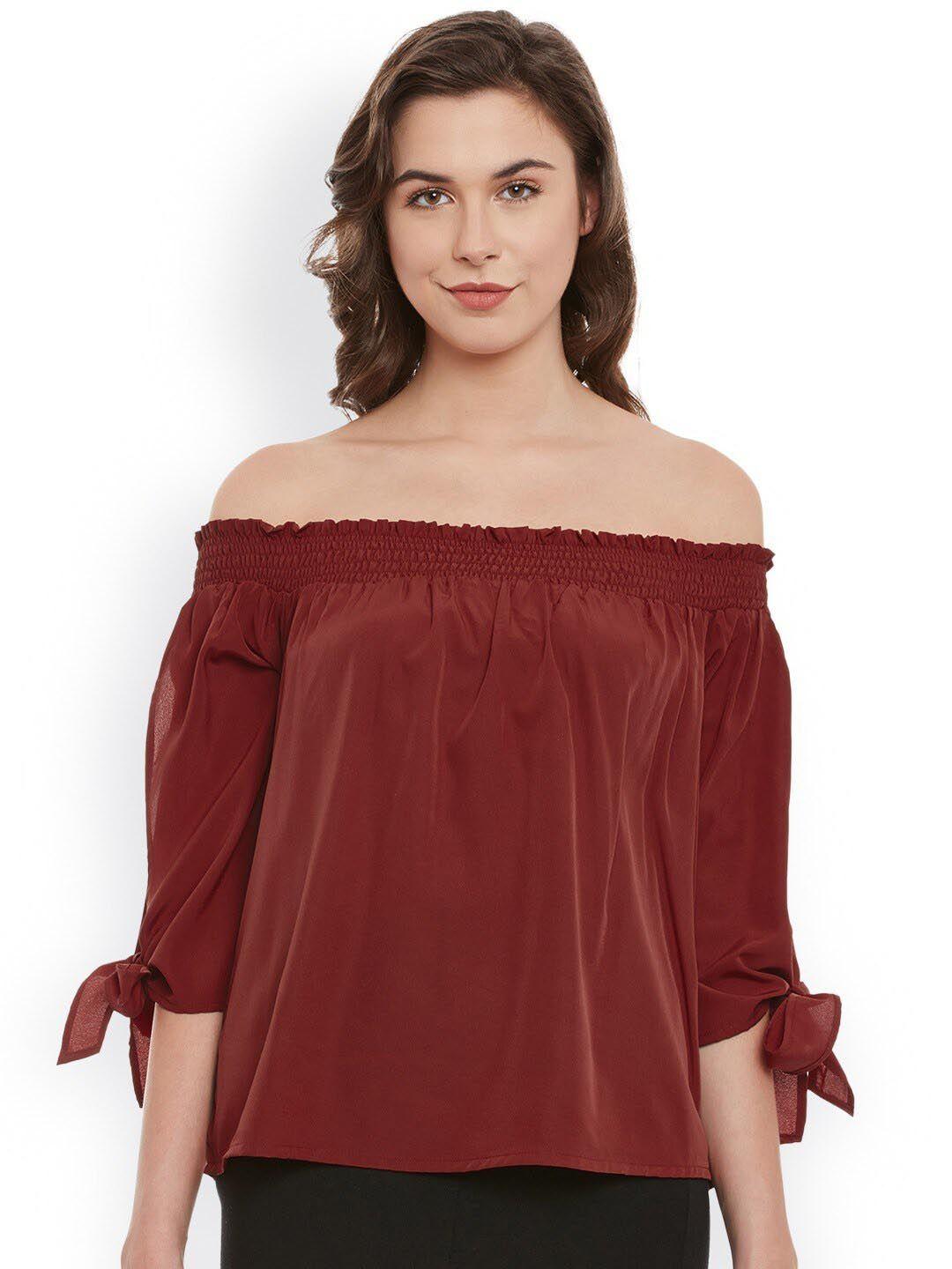 baesd off-shoulder with smocked details crepe bardot top