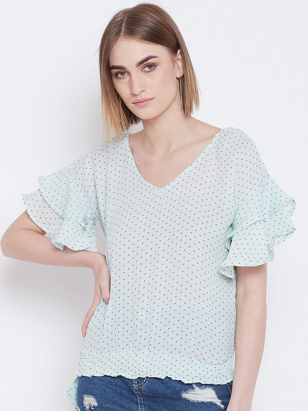 baesd polka dot printed v-neck flutter sleeves top