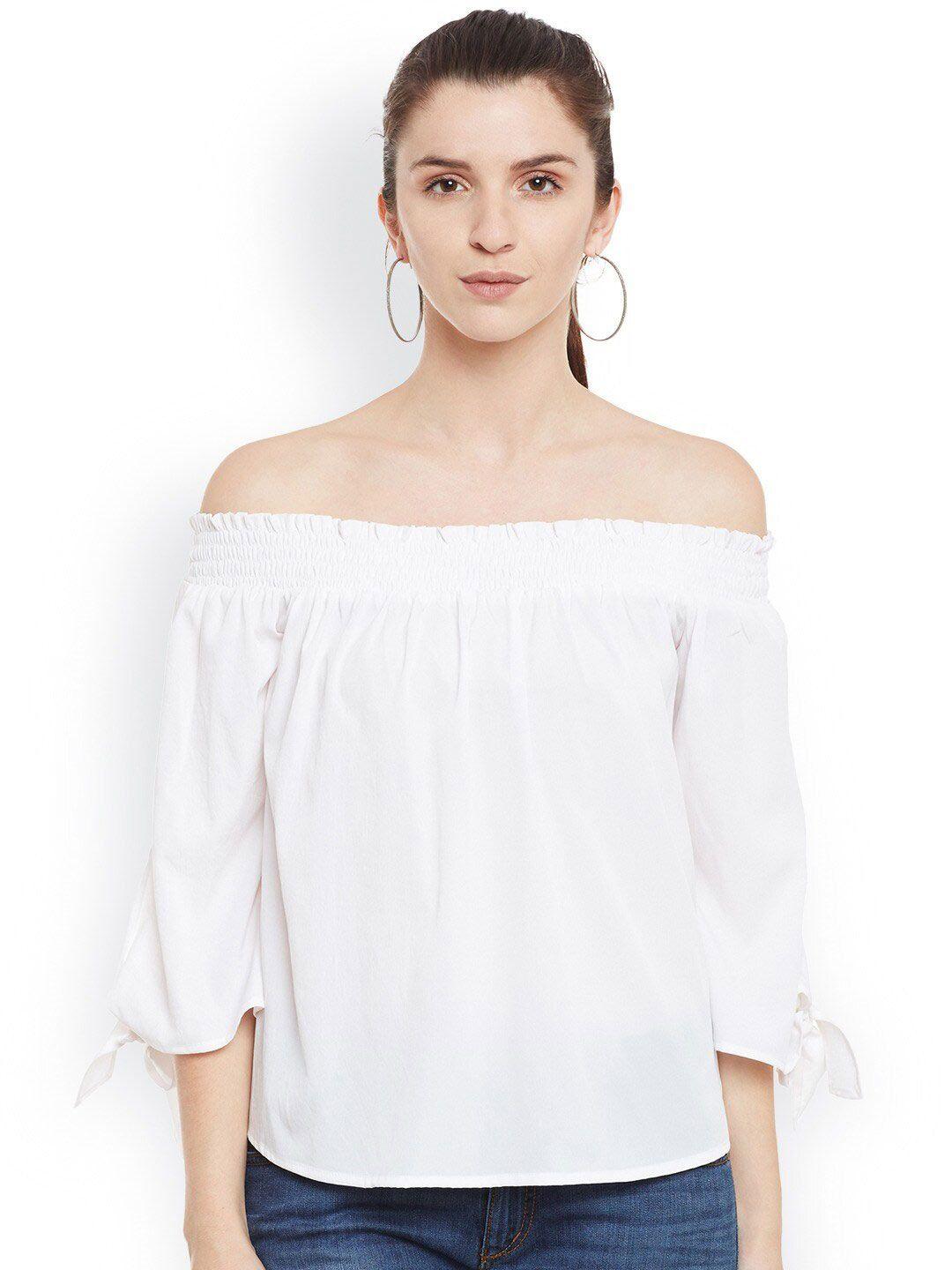 baesd off-shoulder smocked detailed bardot top