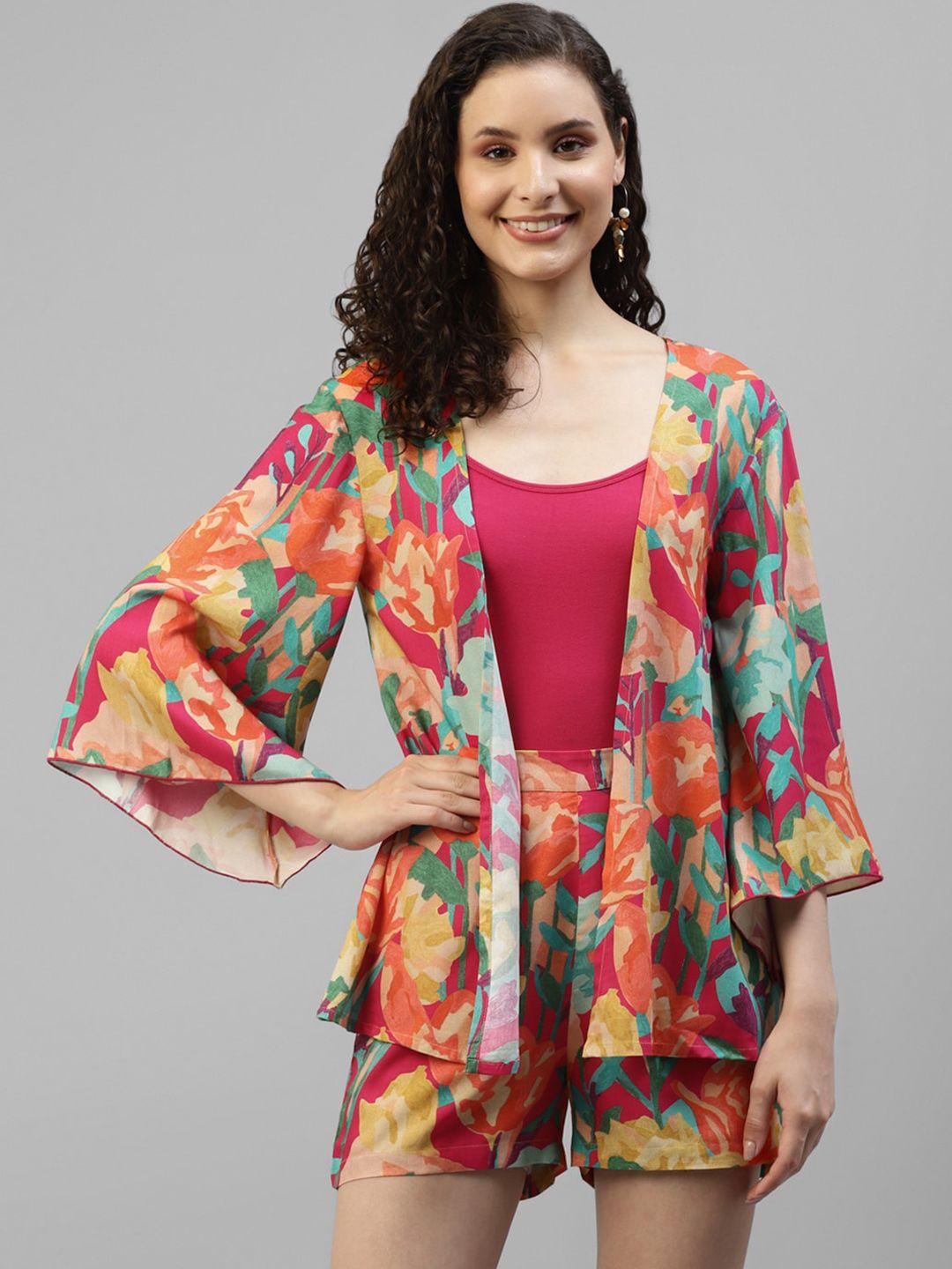 deebaco floral printed shrug with shorts