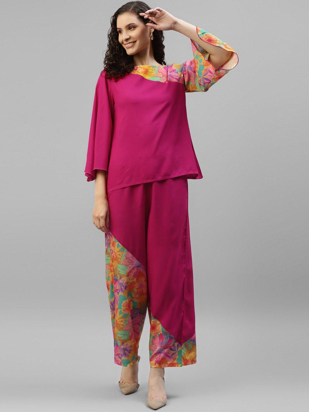 deebaco printed round neck top with trousers